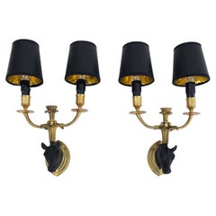 Pair of Maison Baguès Sconces 2 Arm Horse Wall Lights French Neoclassical, 1950