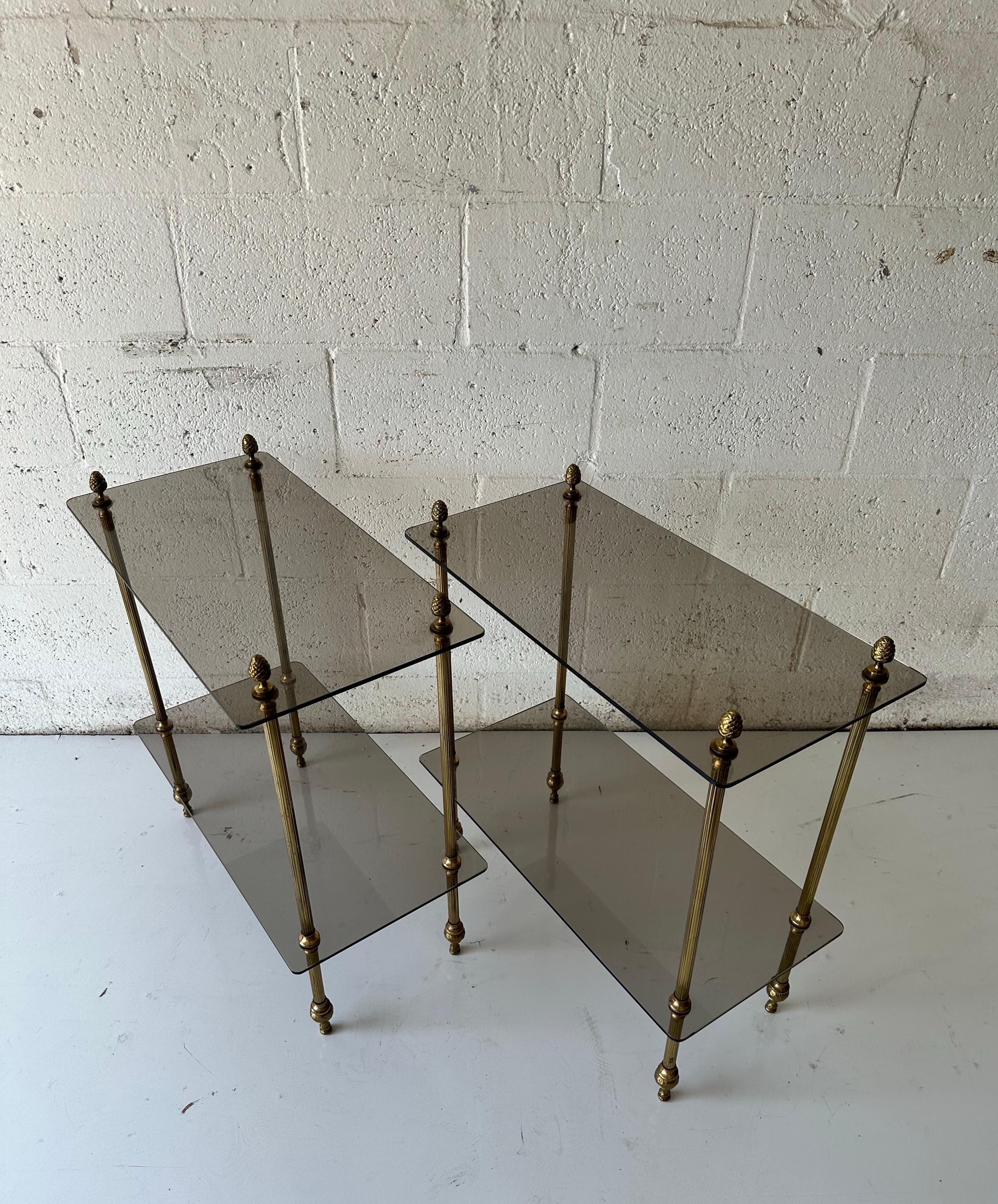 Pair of Maison Baguès style Brass and glass side tables For Sale 5