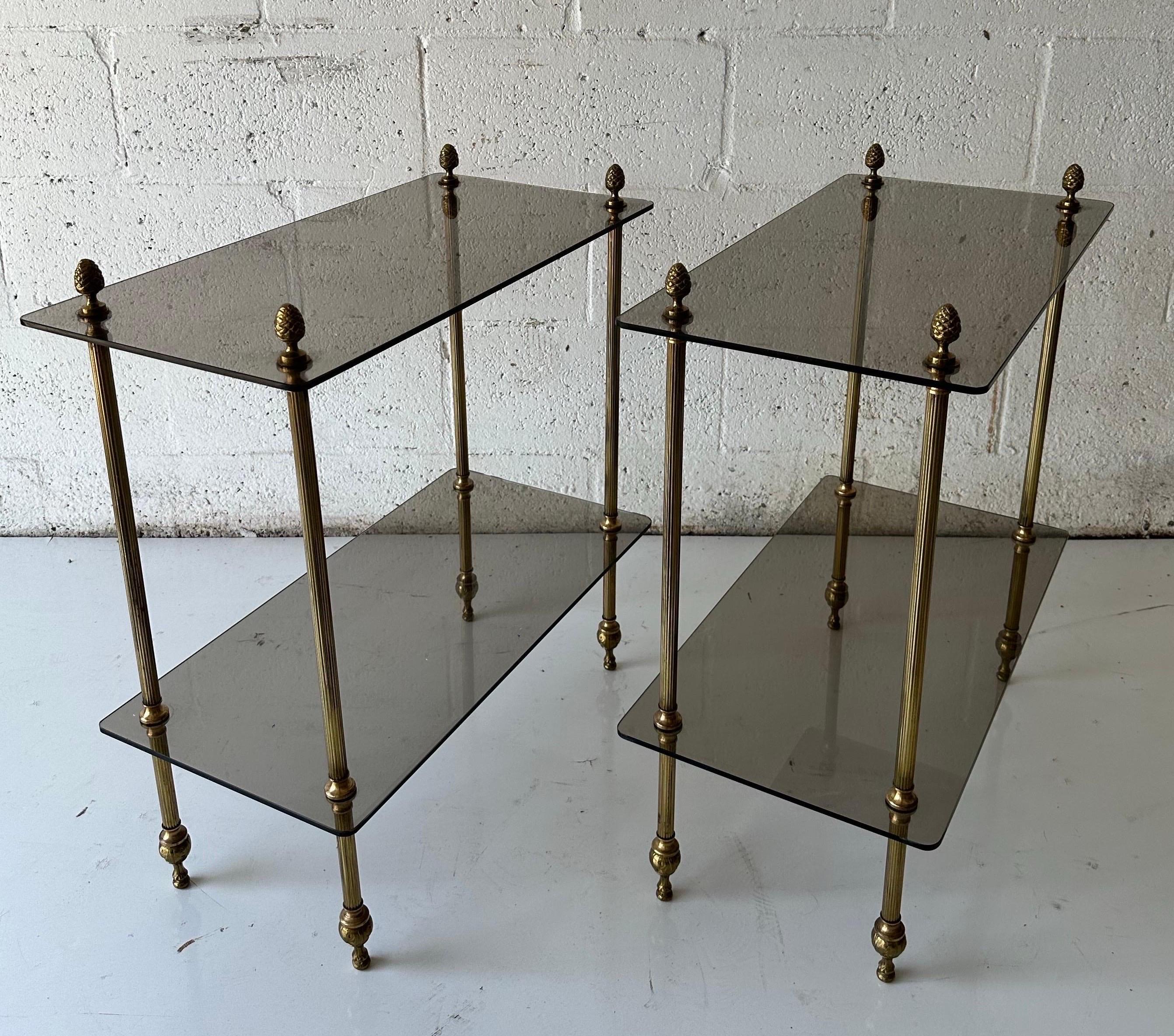 Neoclassical Pair of Maison Baguès style Brass and glass side tables For Sale
