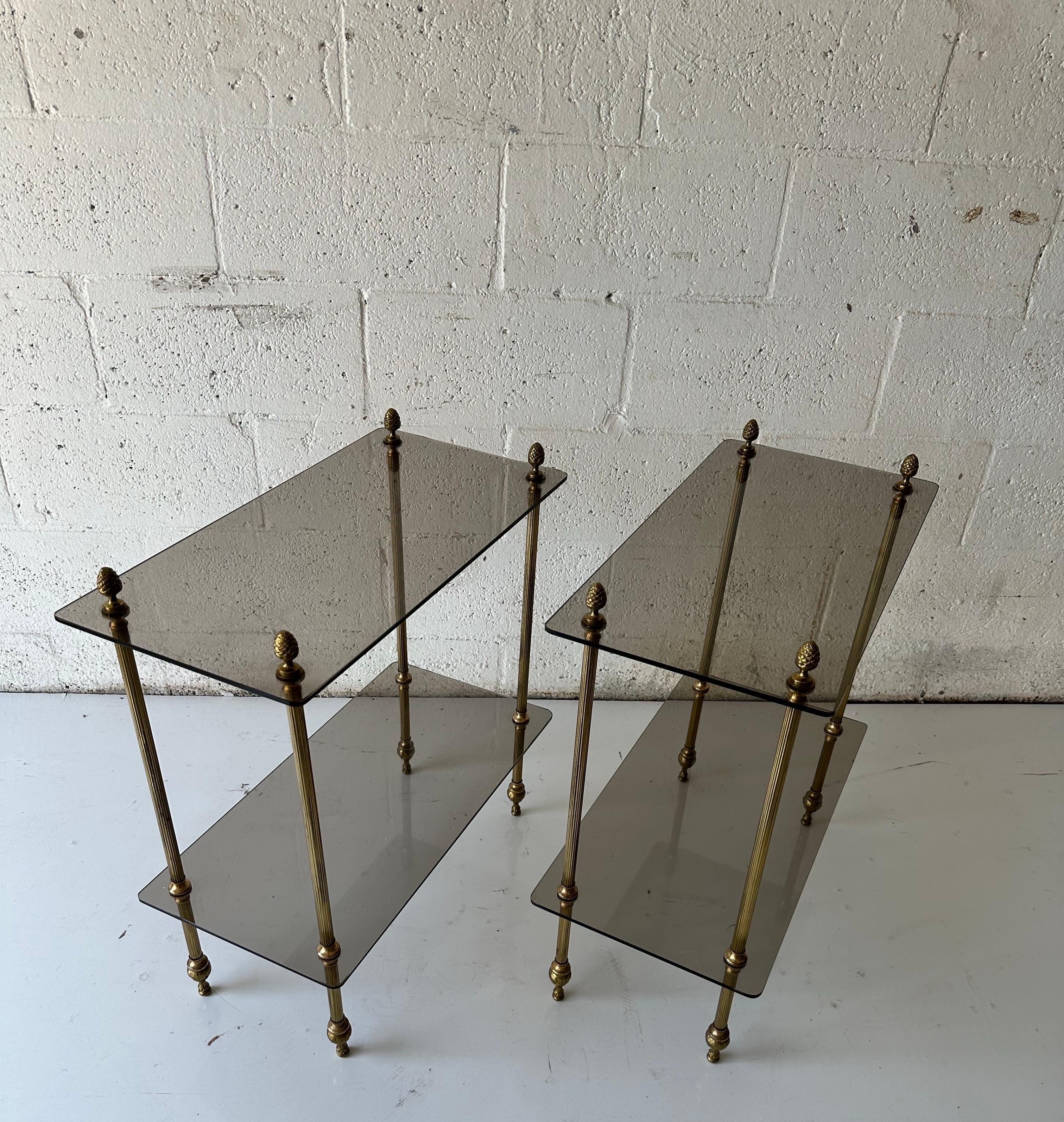 Pair of Maison Baguès style Brass and glass side tables In Good Condition For Sale In Miami, FL