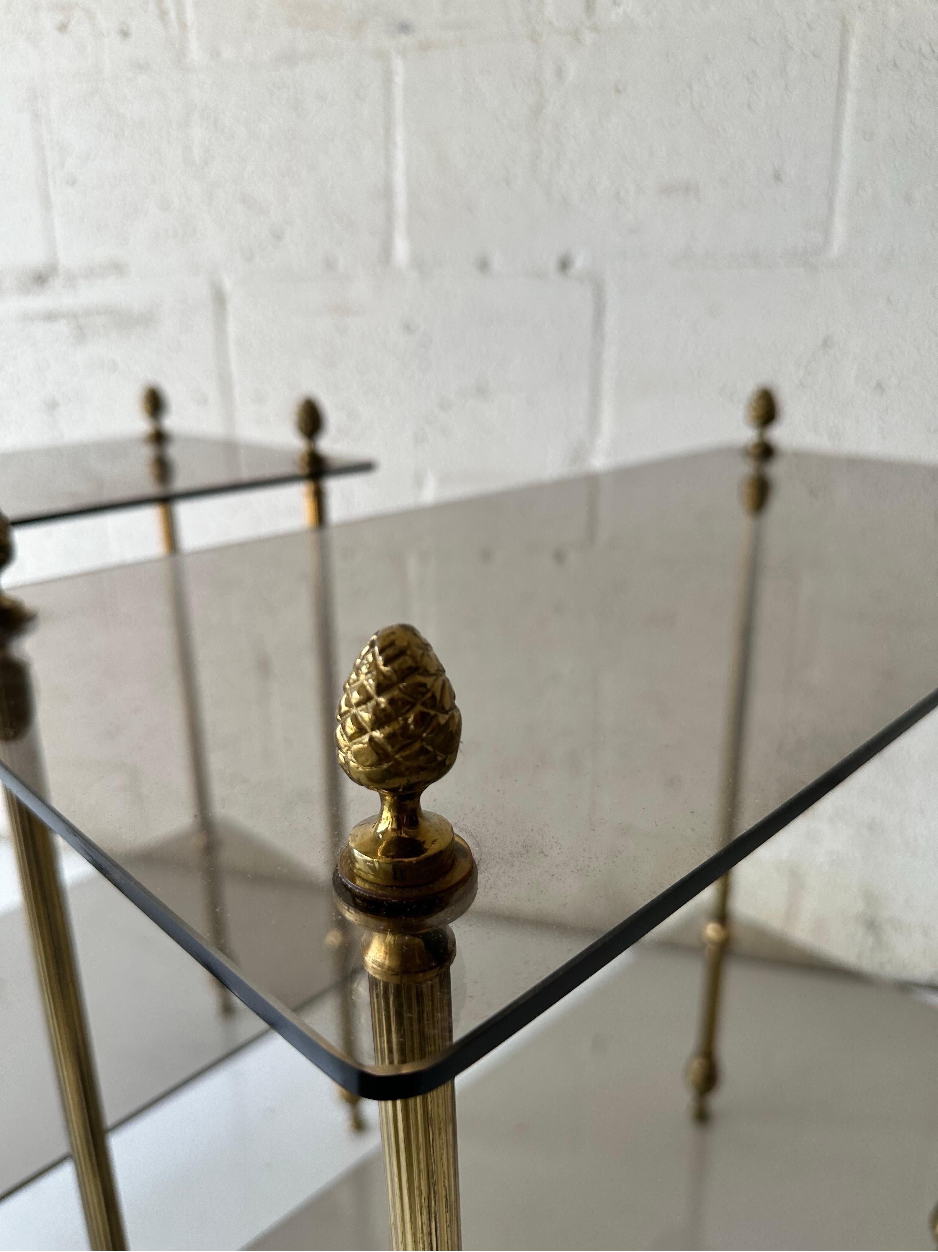Mid-20th Century Pair of Maison Baguès style Brass and glass side tables For Sale