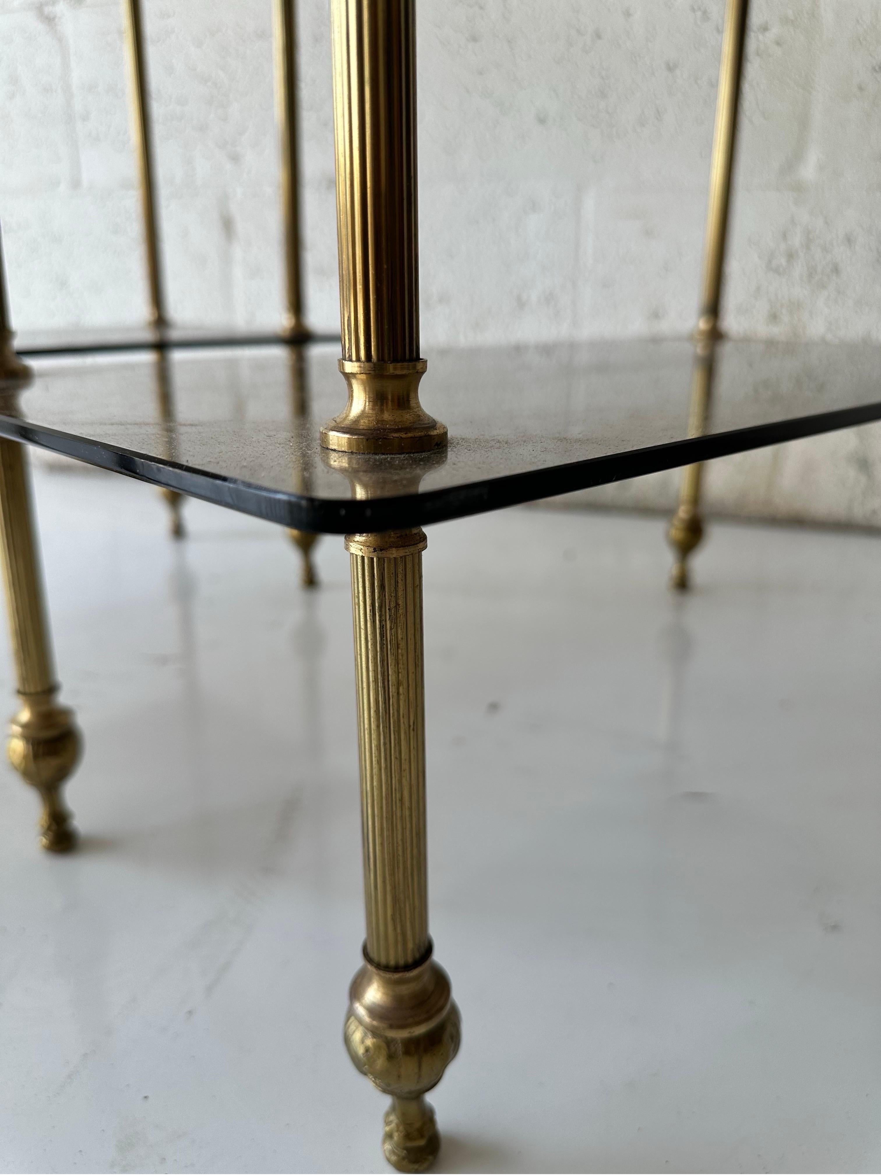 Pair of Maison Baguès style Brass and glass side tables For Sale 1