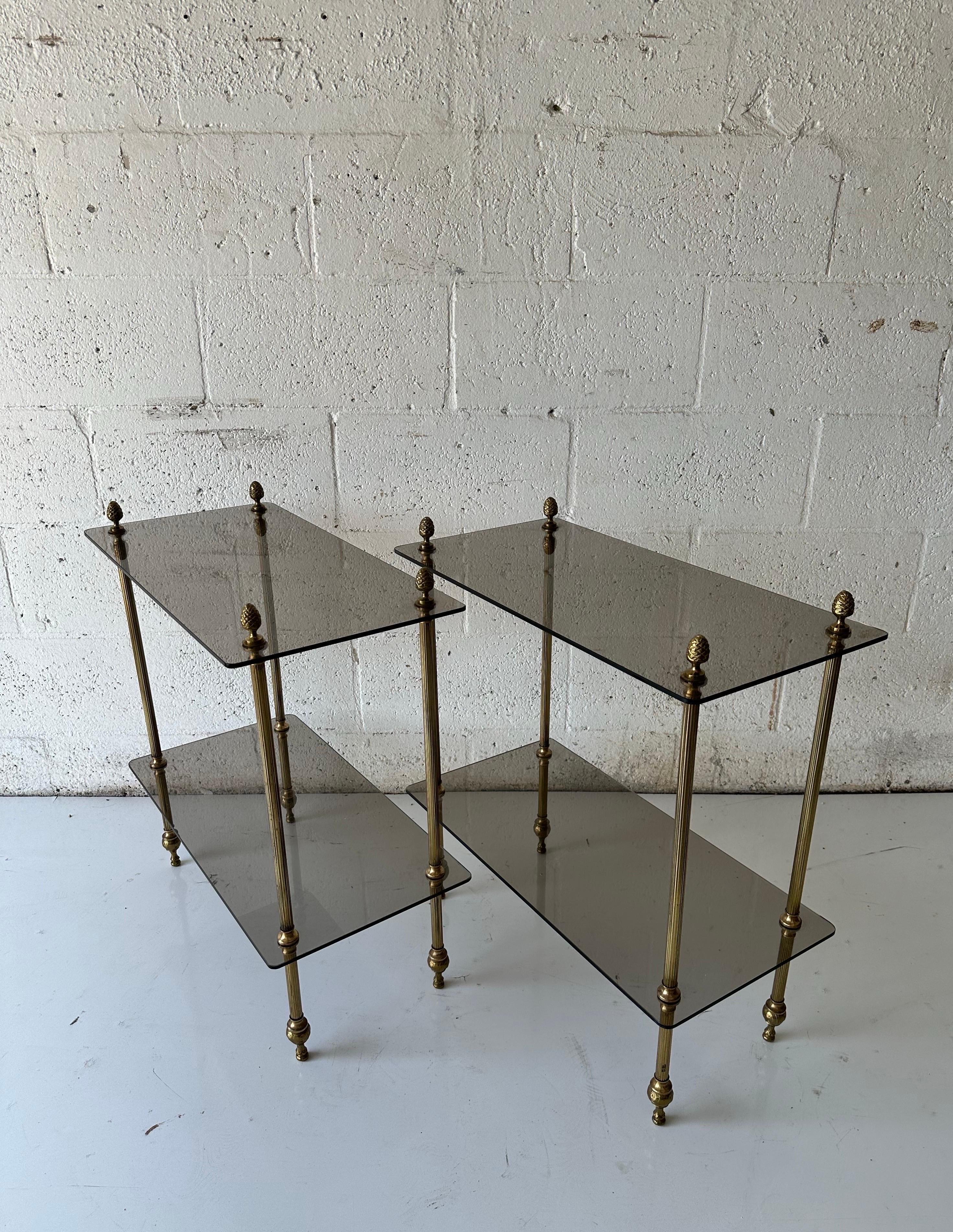 Pair of Maison Baguès style Brass and glass side tables For Sale 2