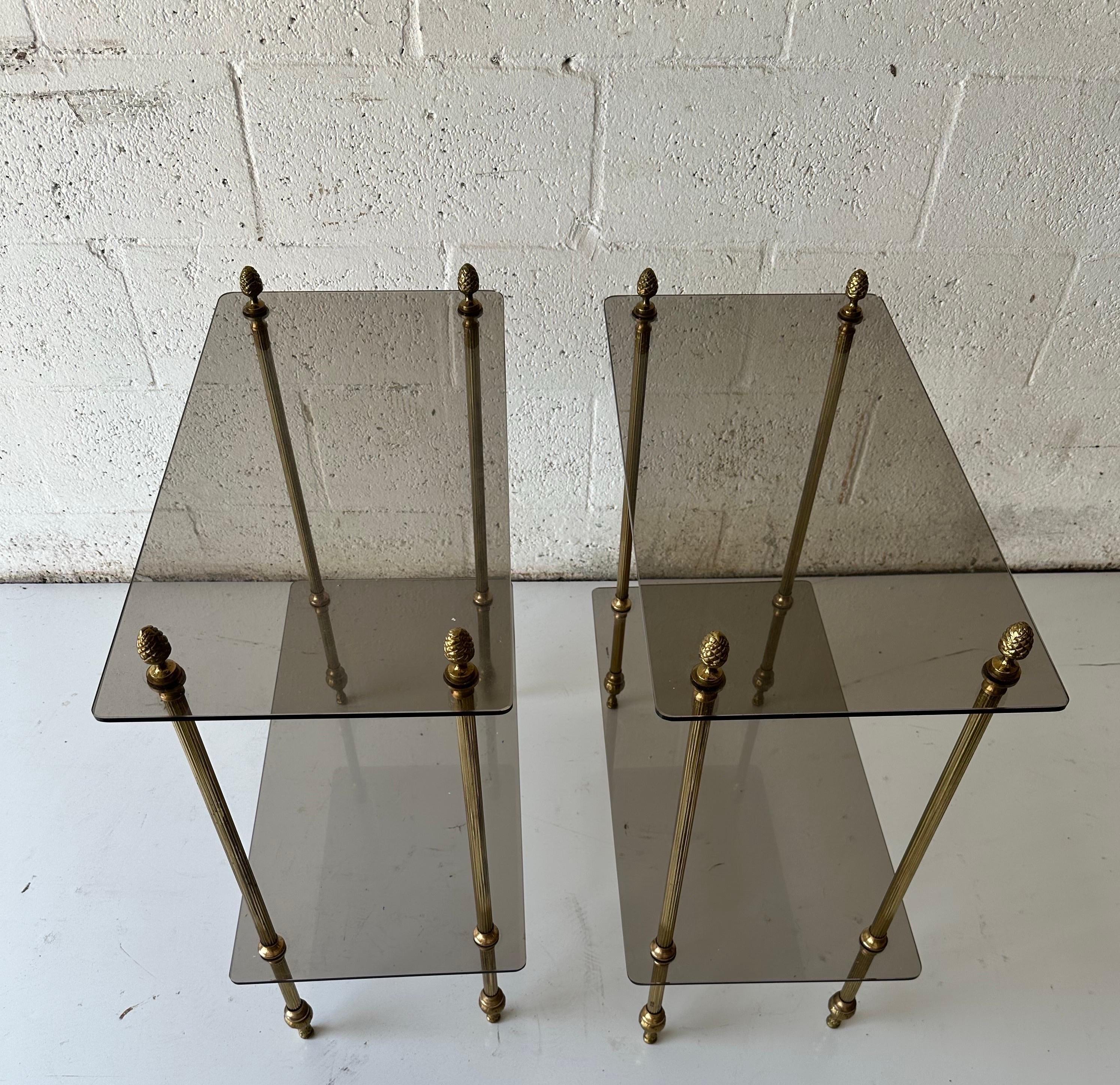 Pair of Maison Baguès style Brass and glass side tables For Sale 3