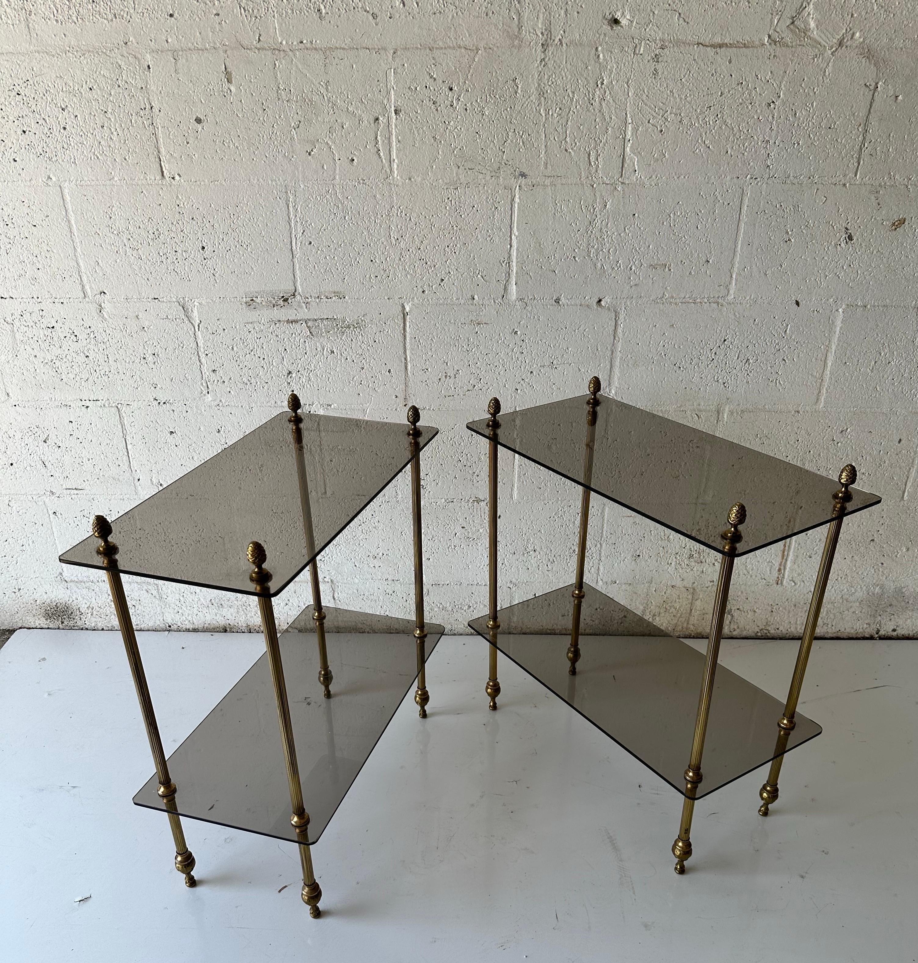 Pair of Maison Baguès style Brass and glass side tables For Sale 4