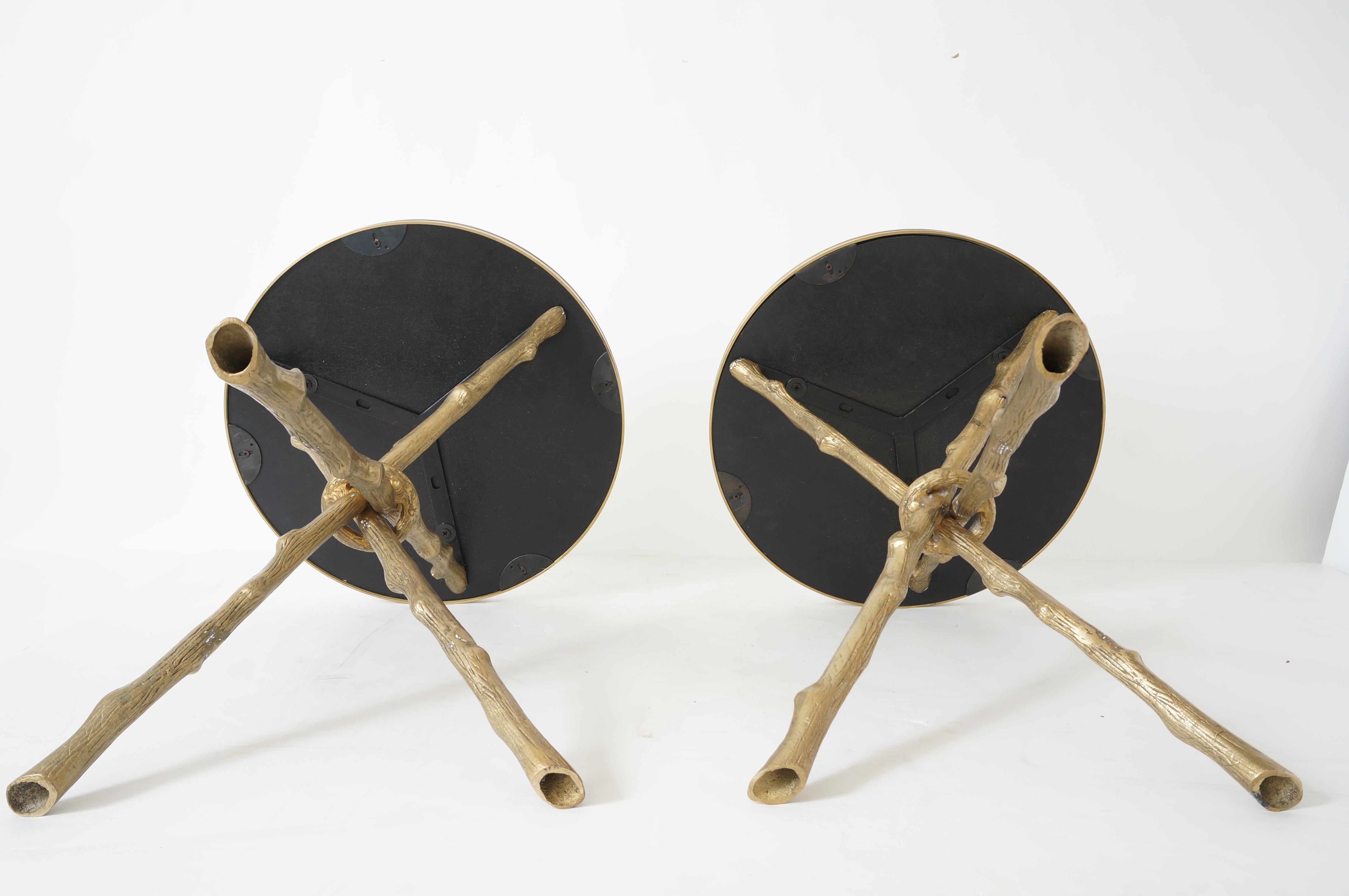20th Century Pair of Maison Bagues Style Brass Faux Bois Tables