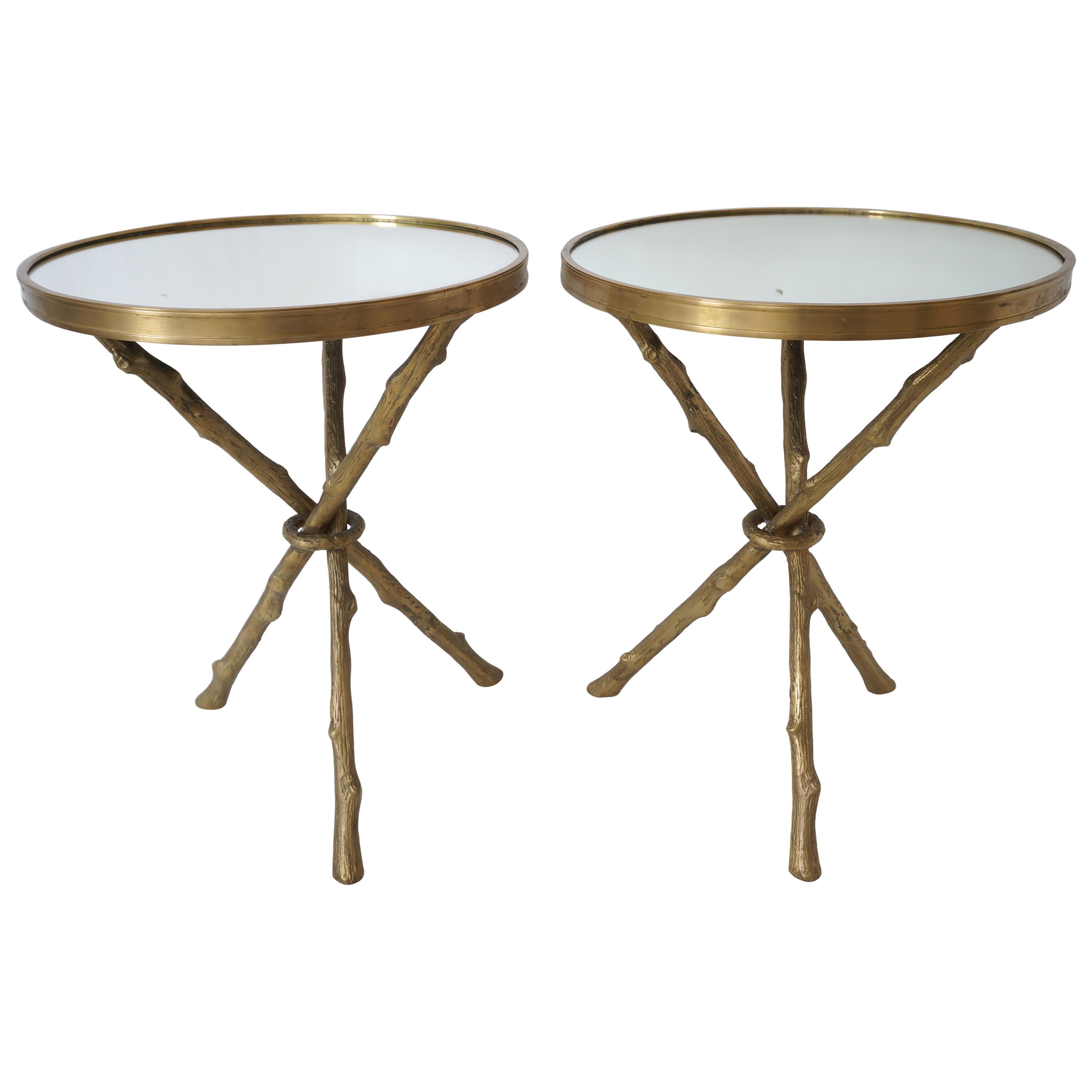 Pair of Maison Bagues Style Brass Faux Bois Tables