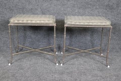 Pair of Maison Bagues Style Faux Bamboo Metal French Benches or Foot Stools