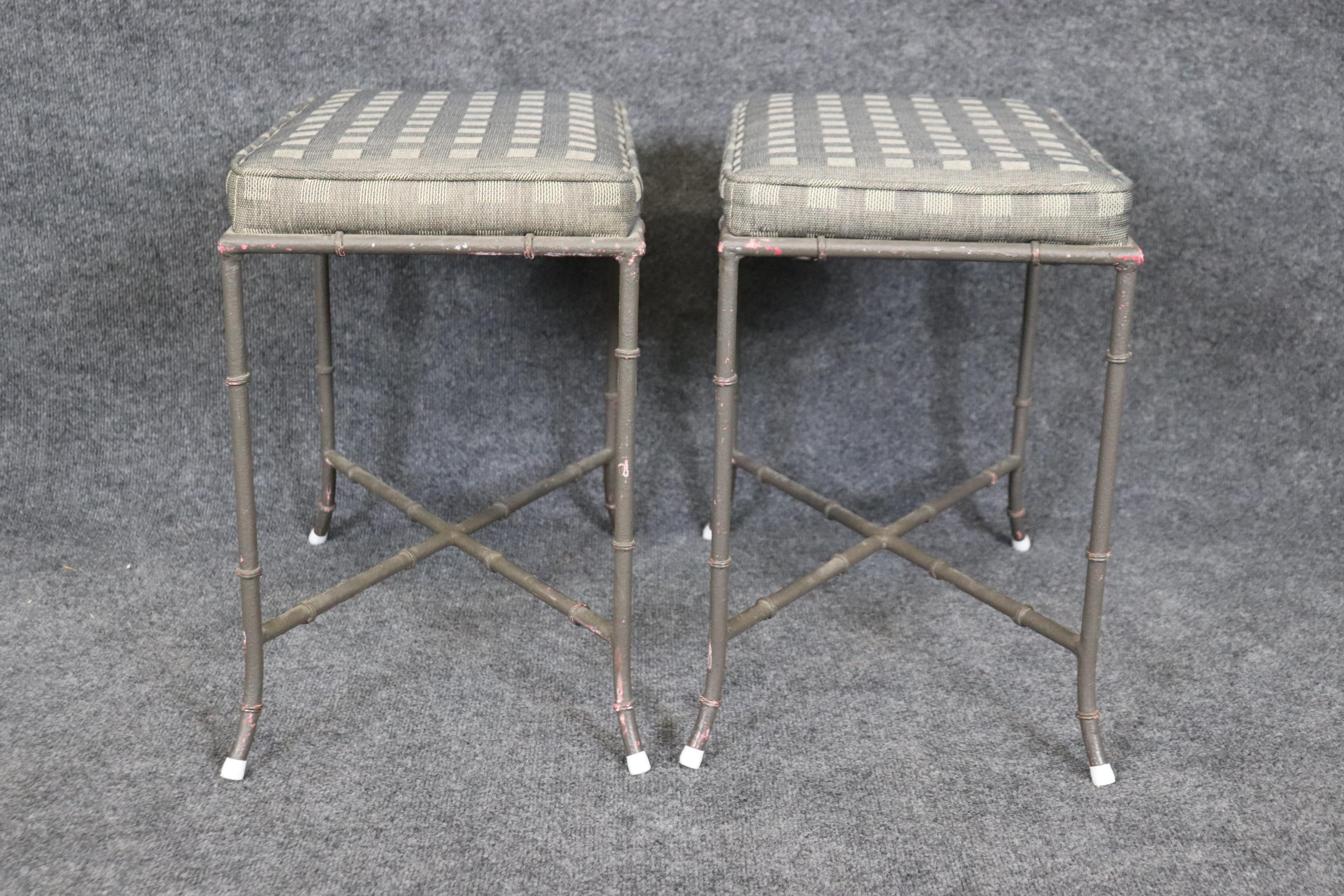 Directoire Pair of Maison Bagues Style Faux Bamboo Metal French Benches or Foot Stools  For Sale