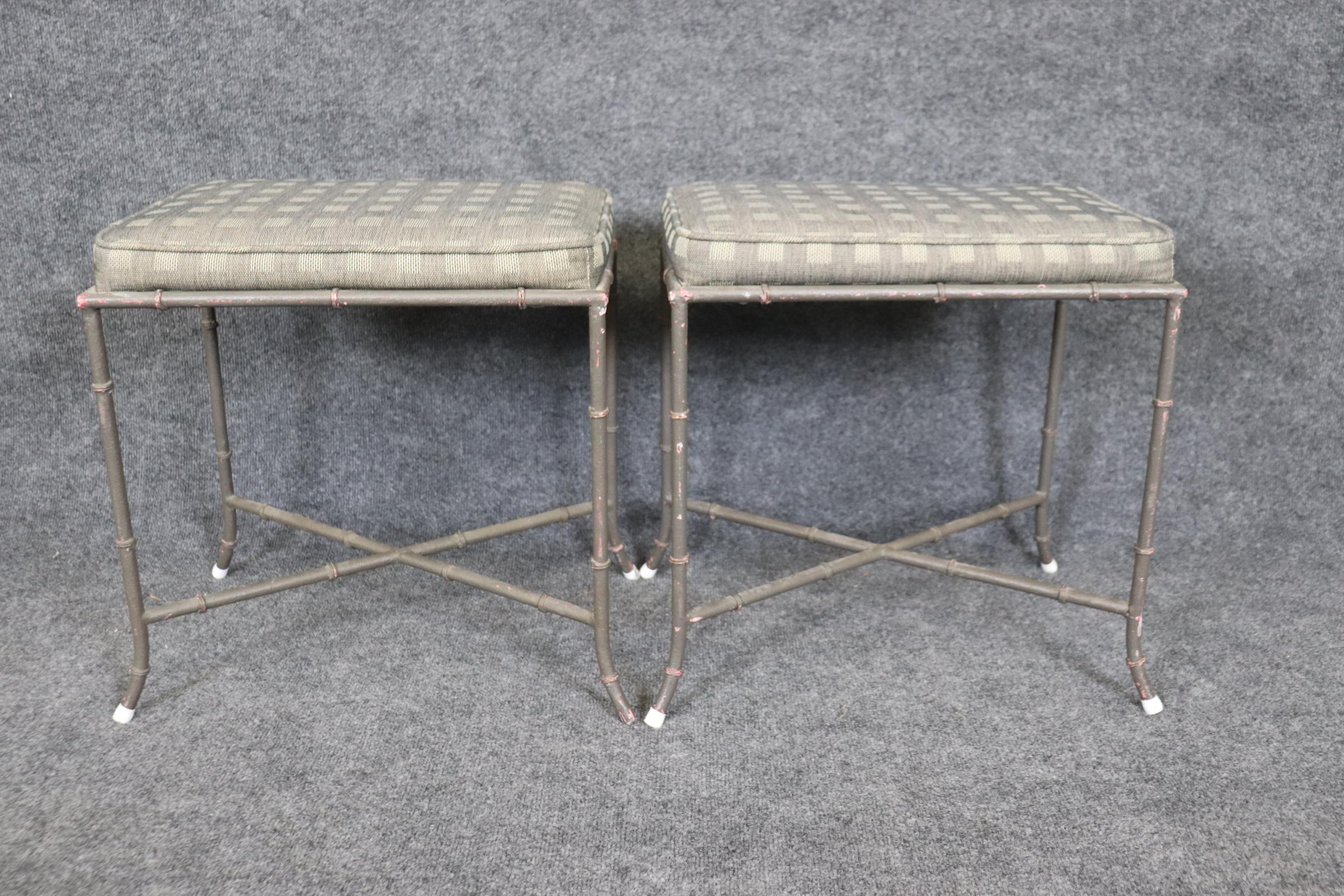 Unknown Pair of Maison Bagues Style Faux Bamboo Metal French Benches or Foot Stools  For Sale
