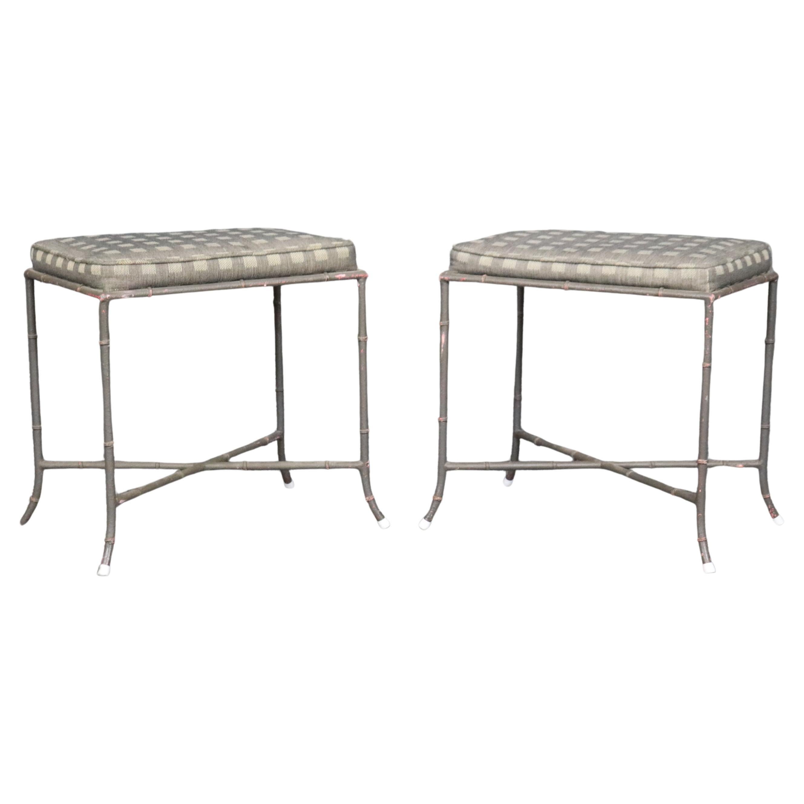Pair of Maison Bagues Style Faux Bamboo Metal French Benches or Foot Stools  For Sale