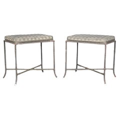 Used Pair of Maison Bagues Style Faux Bamboo Metal French Benches or Foot Stools 