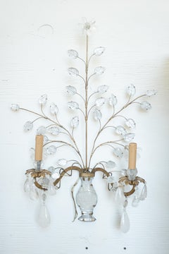 Pair of Maison Bagues Style Gilt and Rock Crystal Sconces