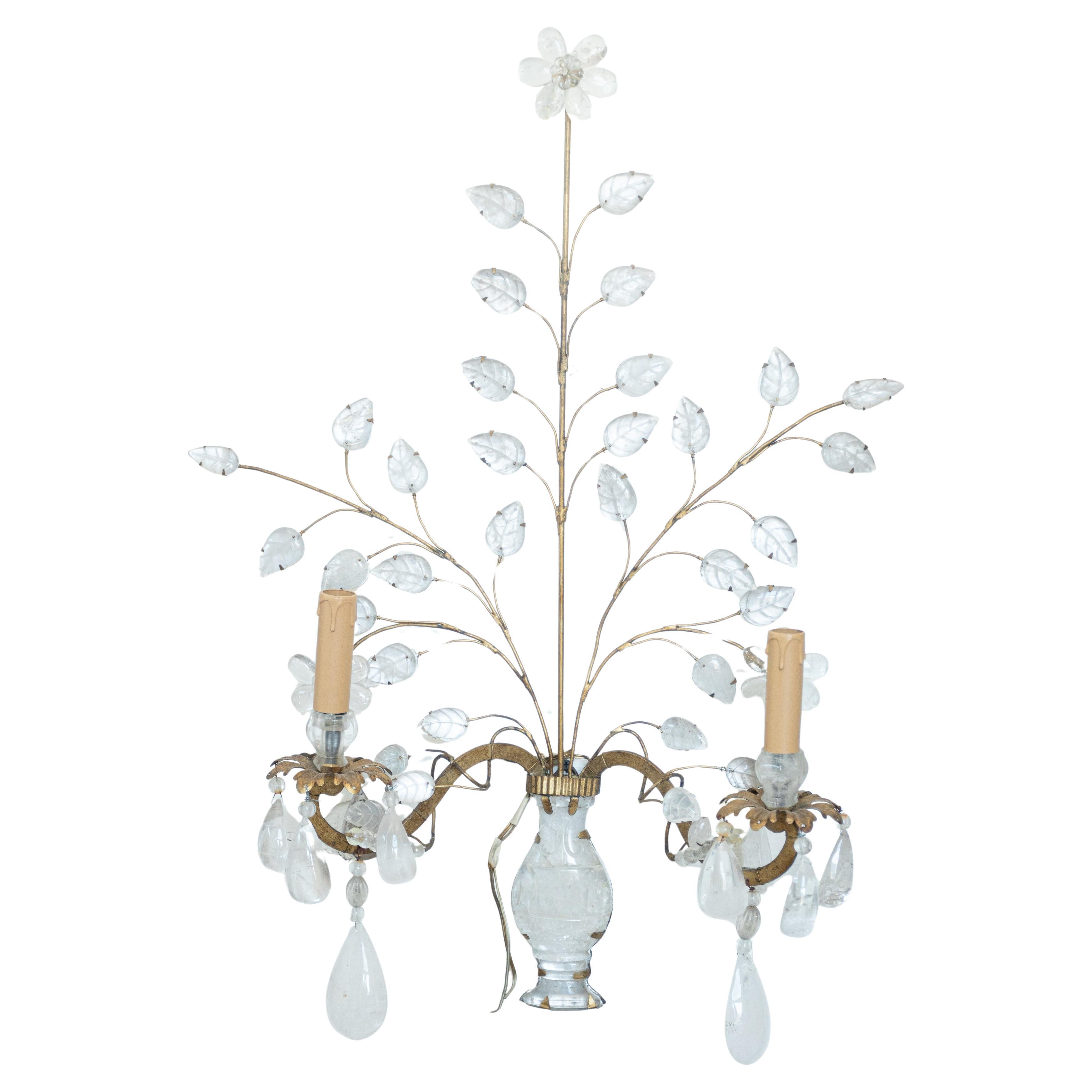 Pair of Maison Bagues Style Gilt and Rock Crystal Sconces