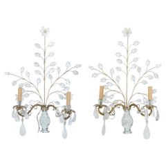Pair of Maison Bagues Style Gilt and Rock Crystal Sconces