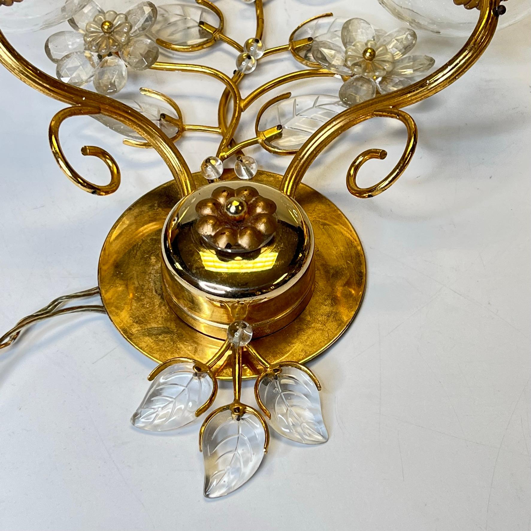 Pair of Maison Baguès Style Gilt Brass and Glass Sconces For Sale 9