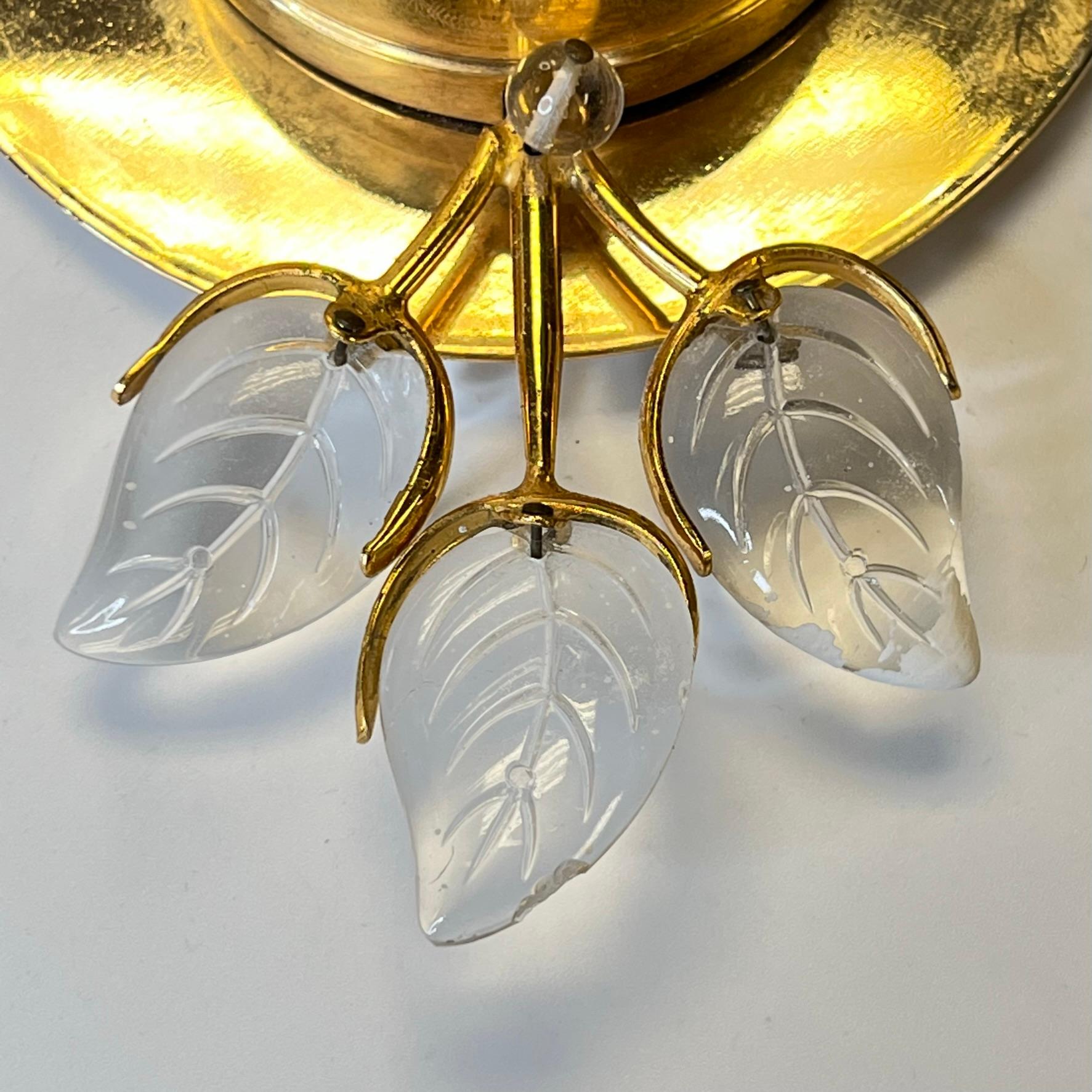 Pair of Maison Baguès Style Gilt Brass and Glass Sconces For Sale 11
