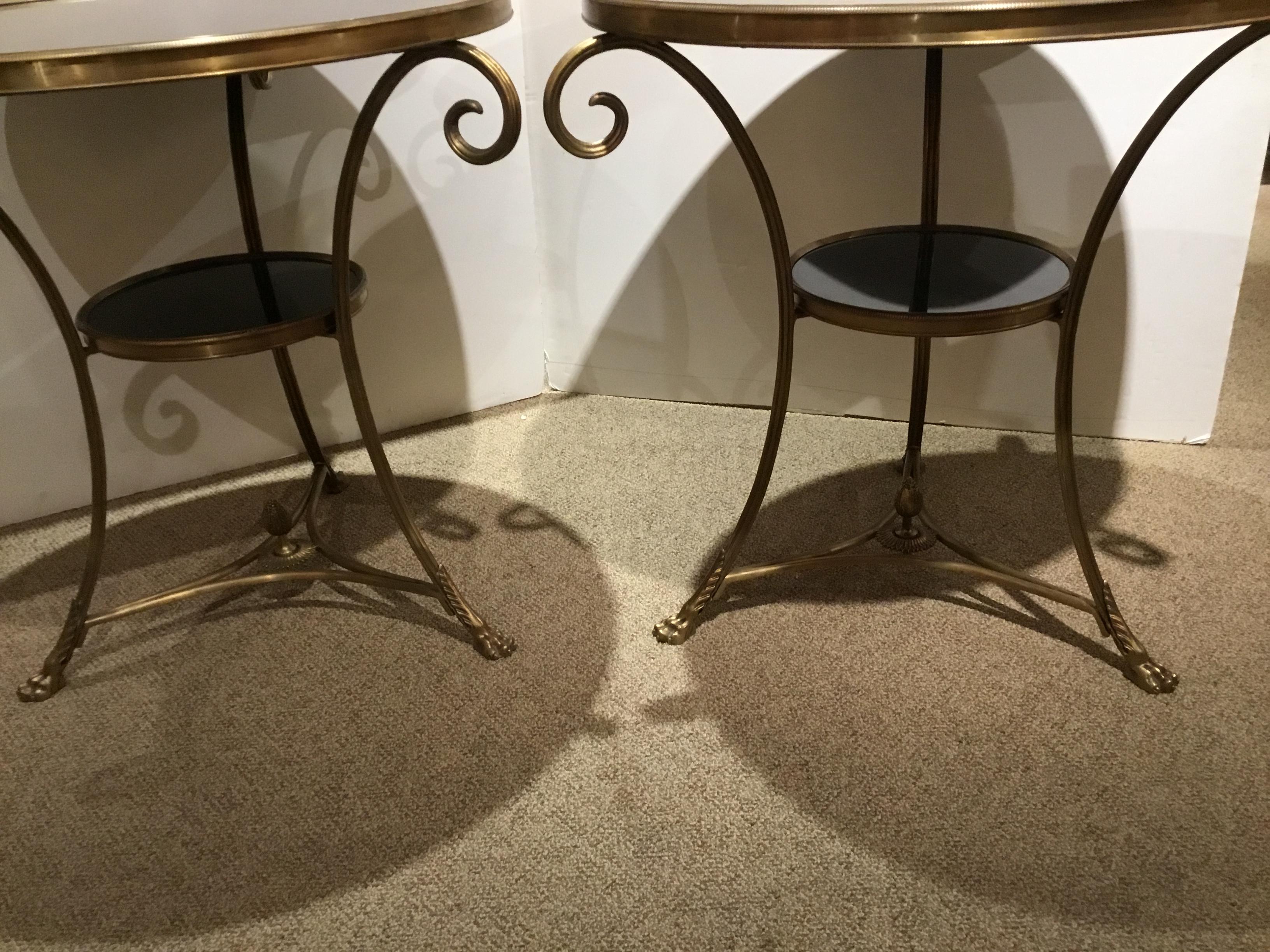 Pair of Maison Baguès Style Guéridons / Occasional Tables with Black Marble 4