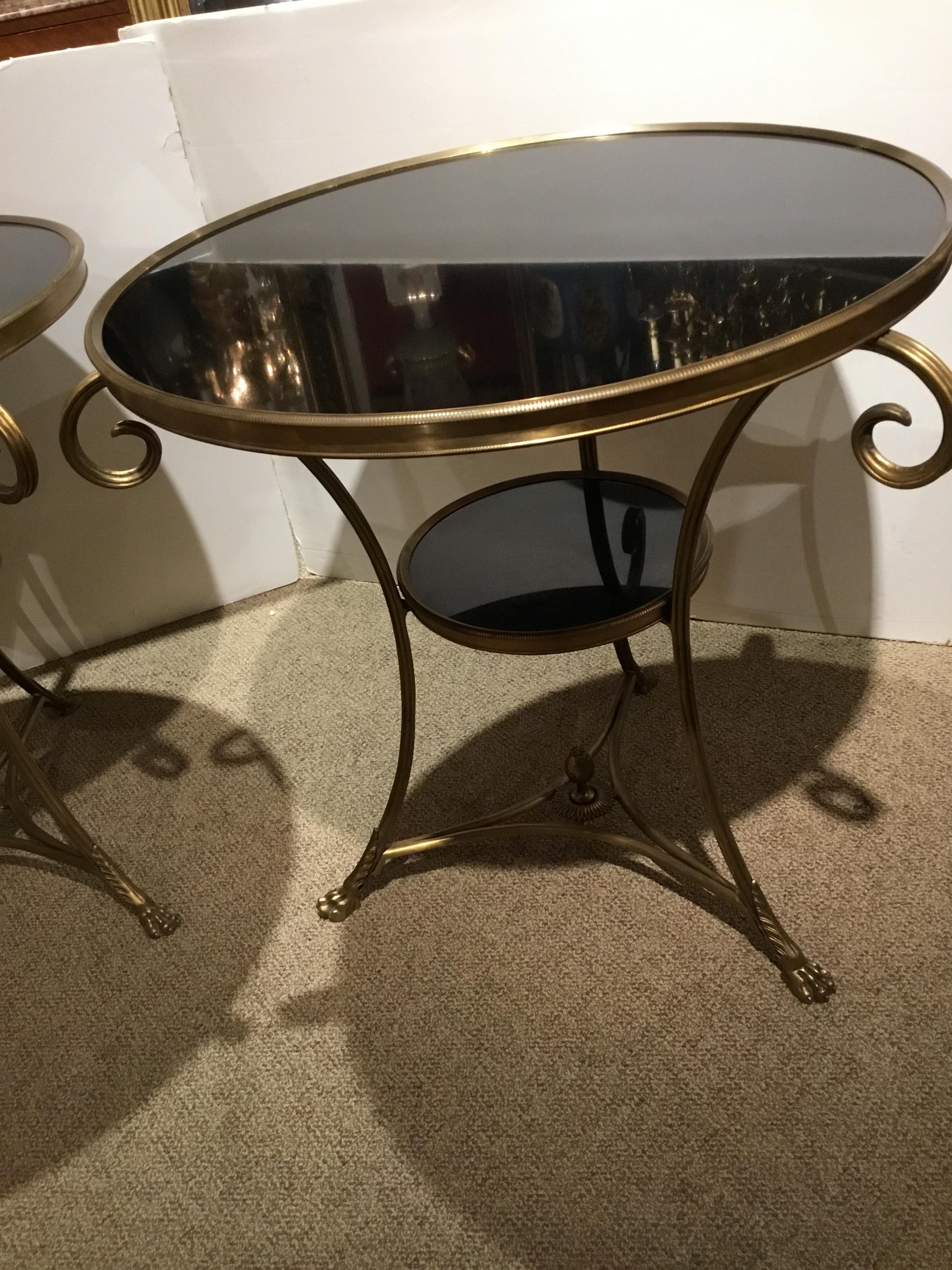 French Pair of Maison Baguès Style Guéridons / Occasional Tables with Black Marble