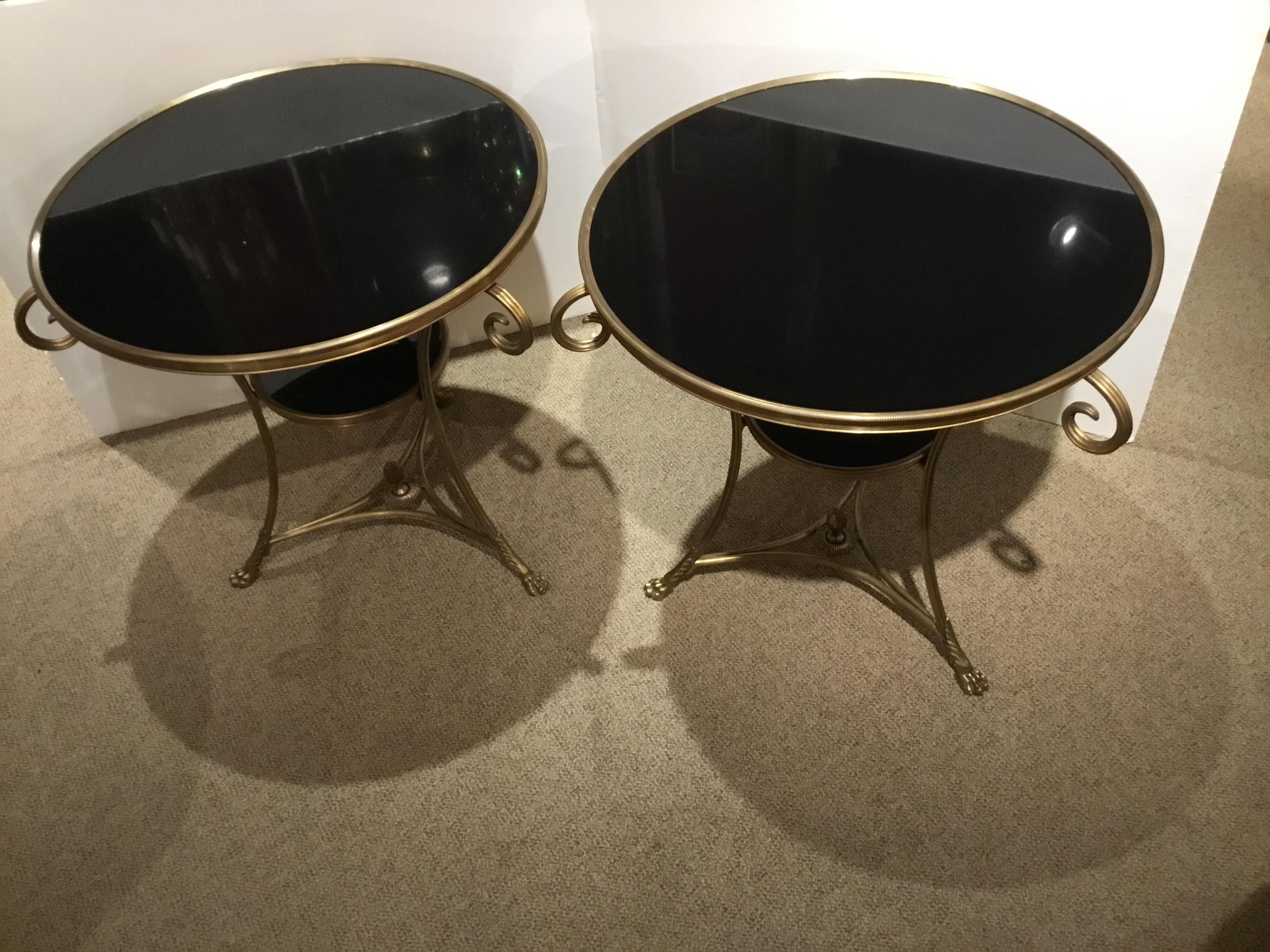 Pair of Maison Baguès Style Guéridons / Occasional Tables with Black Marble In Good Condition In Houston, TX