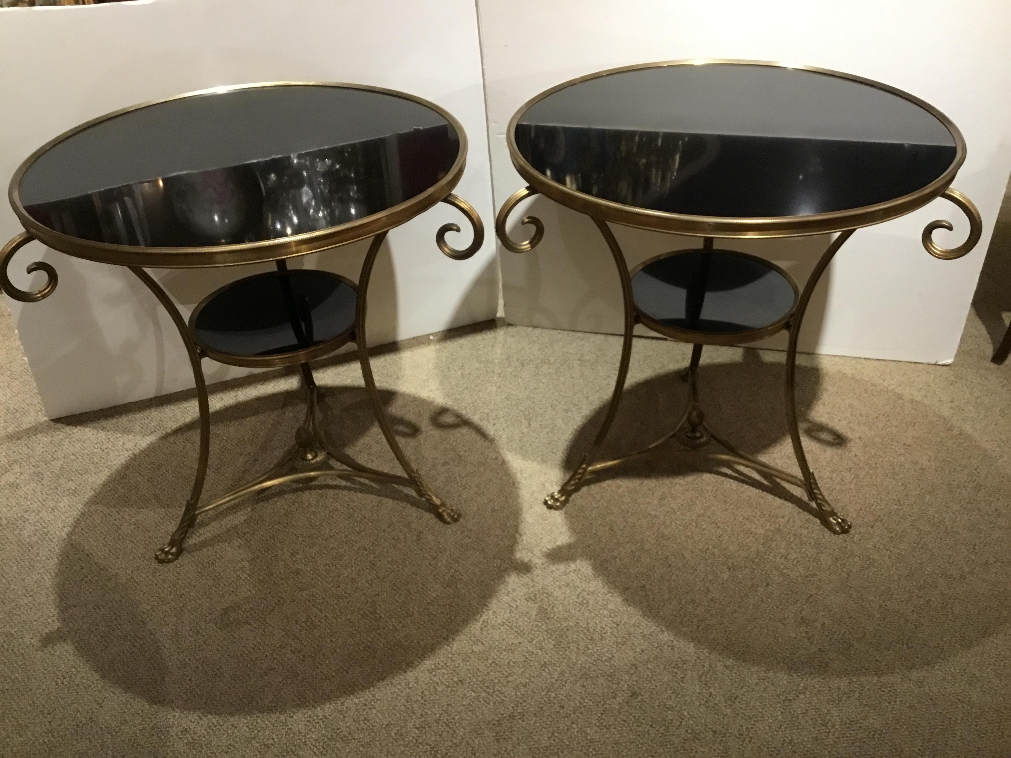 20th Century Pair of Maison Baguès Style Guéridons / Occasional Tables with Black Marble