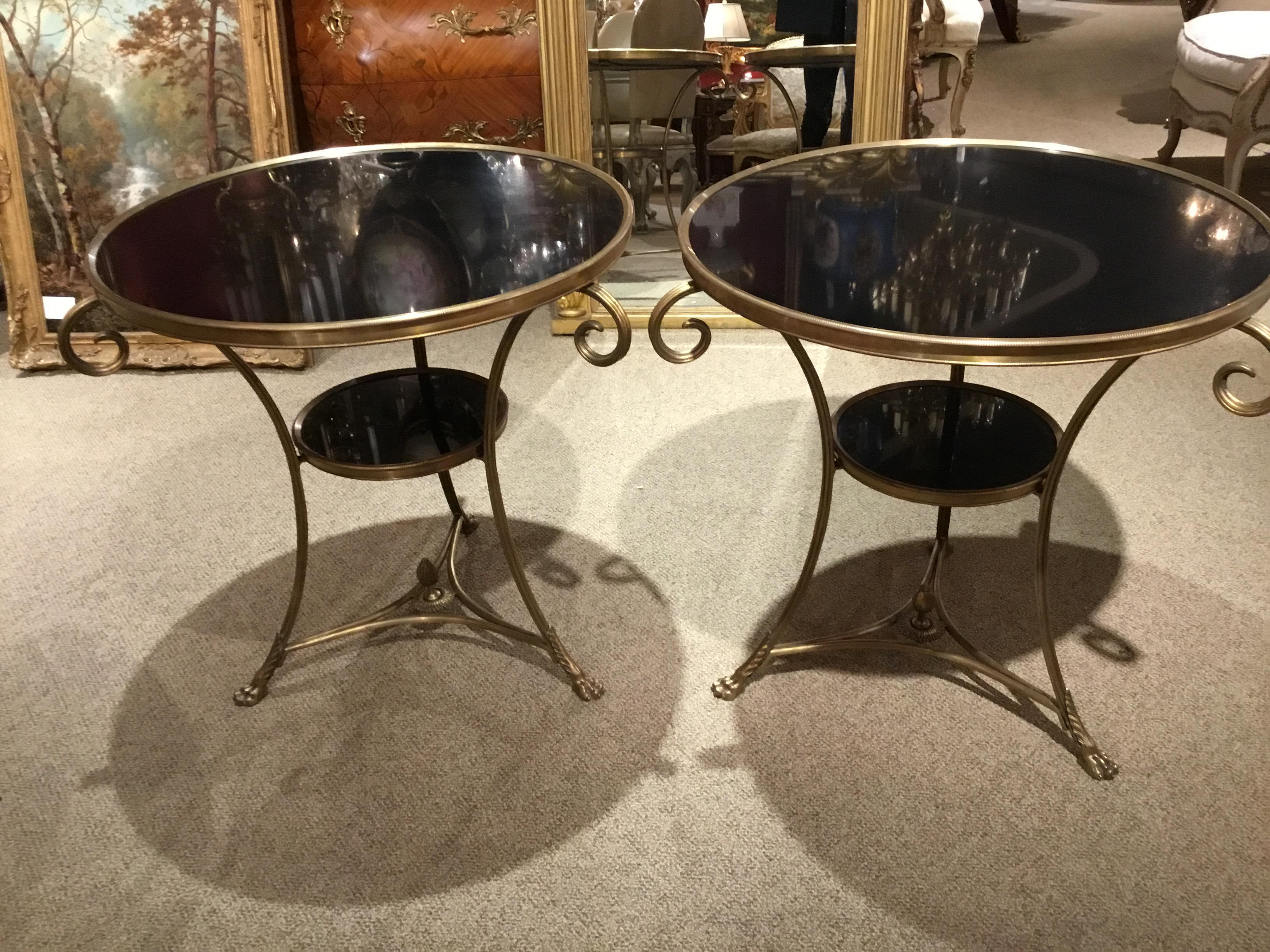 Pair of Maison Baguès Style Guéridons / Occasional Tables with Black Marble 2