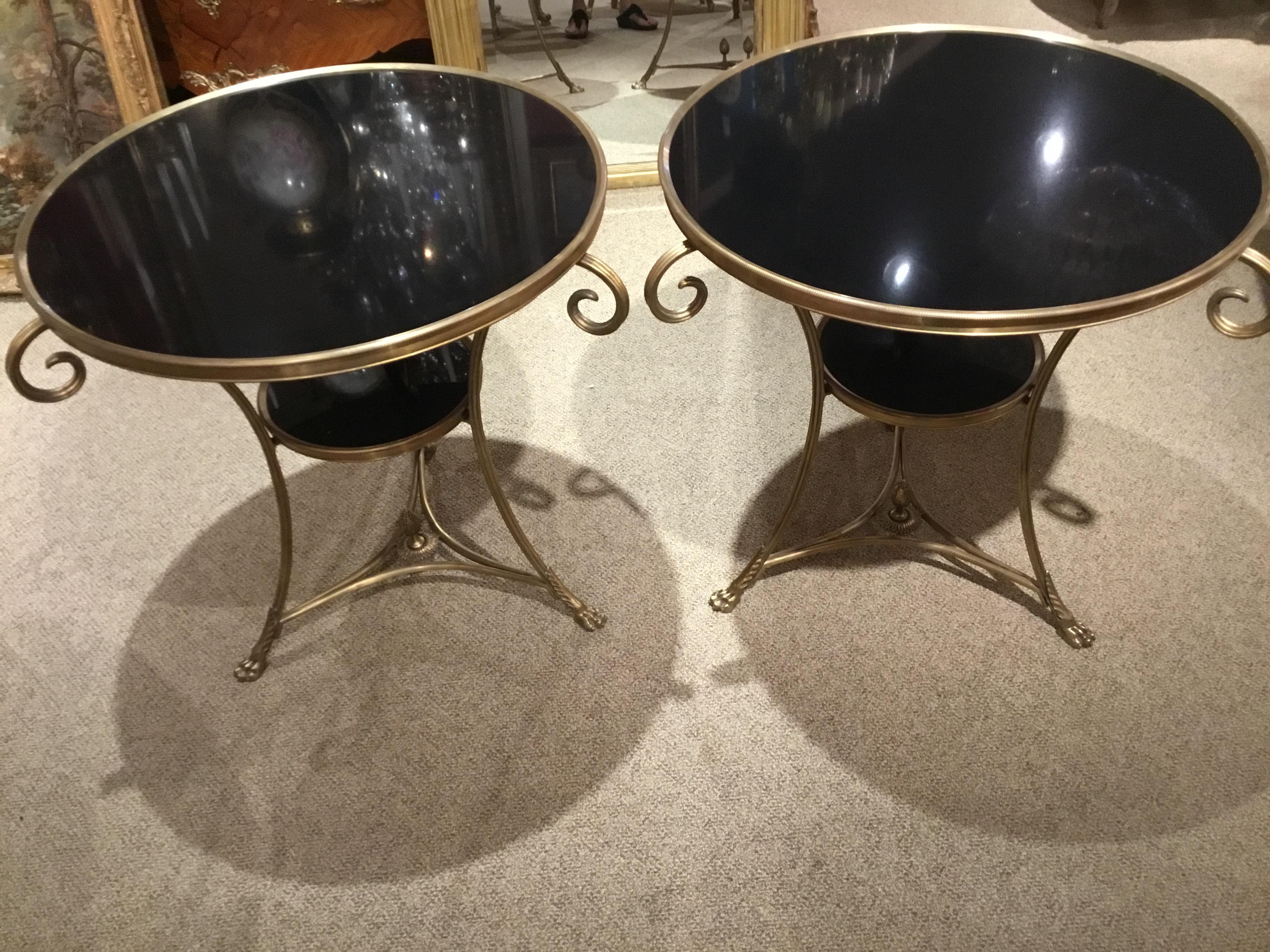 Pair of Maison Baguès Style Guéridons / Occasional Tables with Black Marble 3