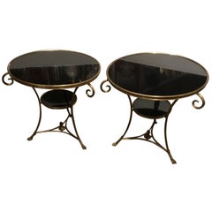 Antique Pair of Maison Baguès Style Guéridons / Occasional Tables with Black Marble
