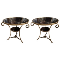 Pair of Maison Baguès Style Gueridons or Occasional Tables with Black Marble