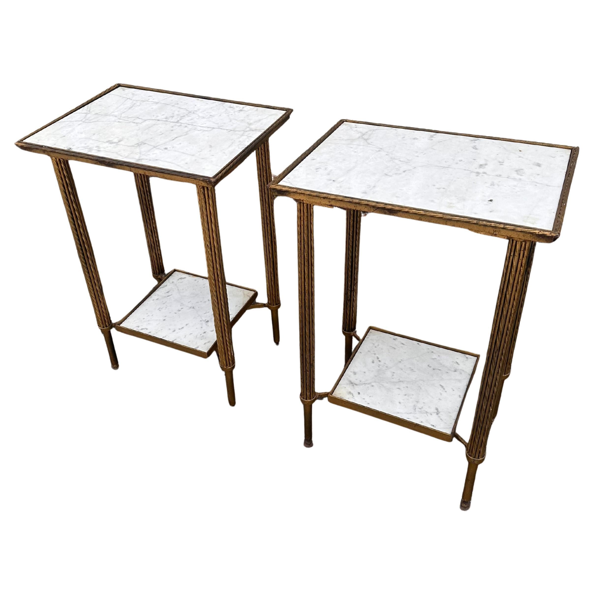 Pair of Maison Bagues style Marble and Brass side table For Sale