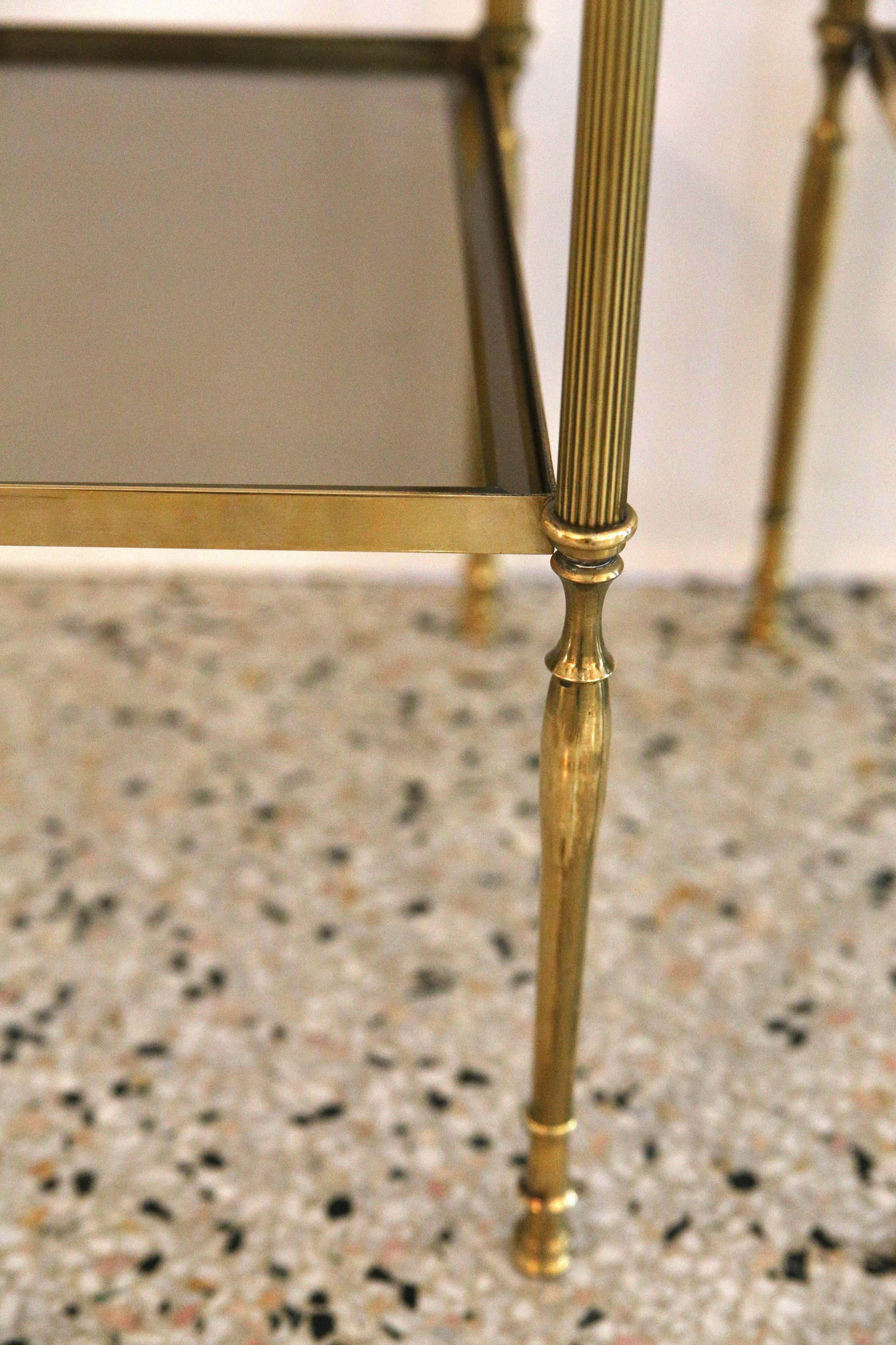 Pair of Maison Baguès Style Side Tables in Brass and Glass 4