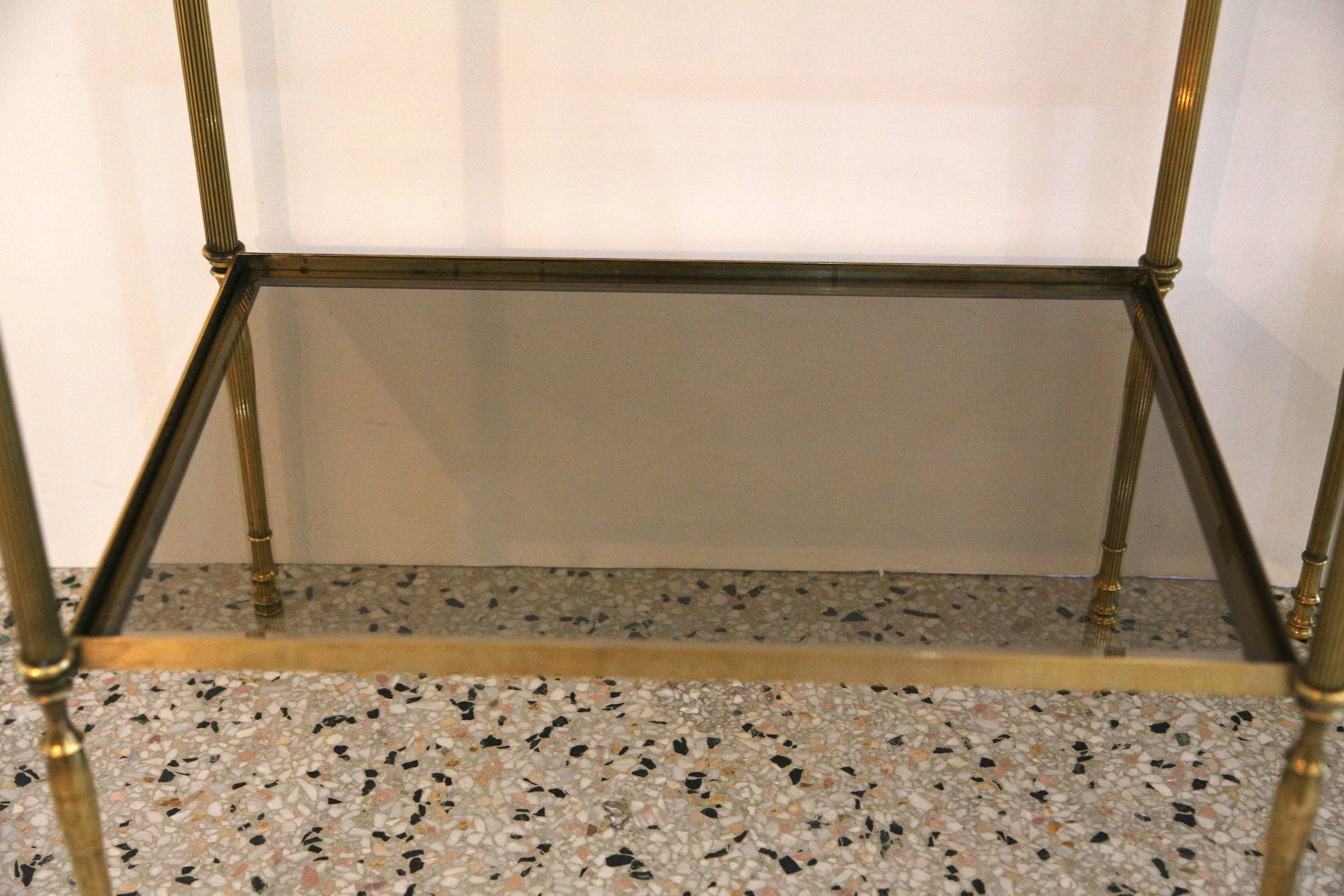 Pair of Maison Baguès Style Side Tables in Brass and Glass 6