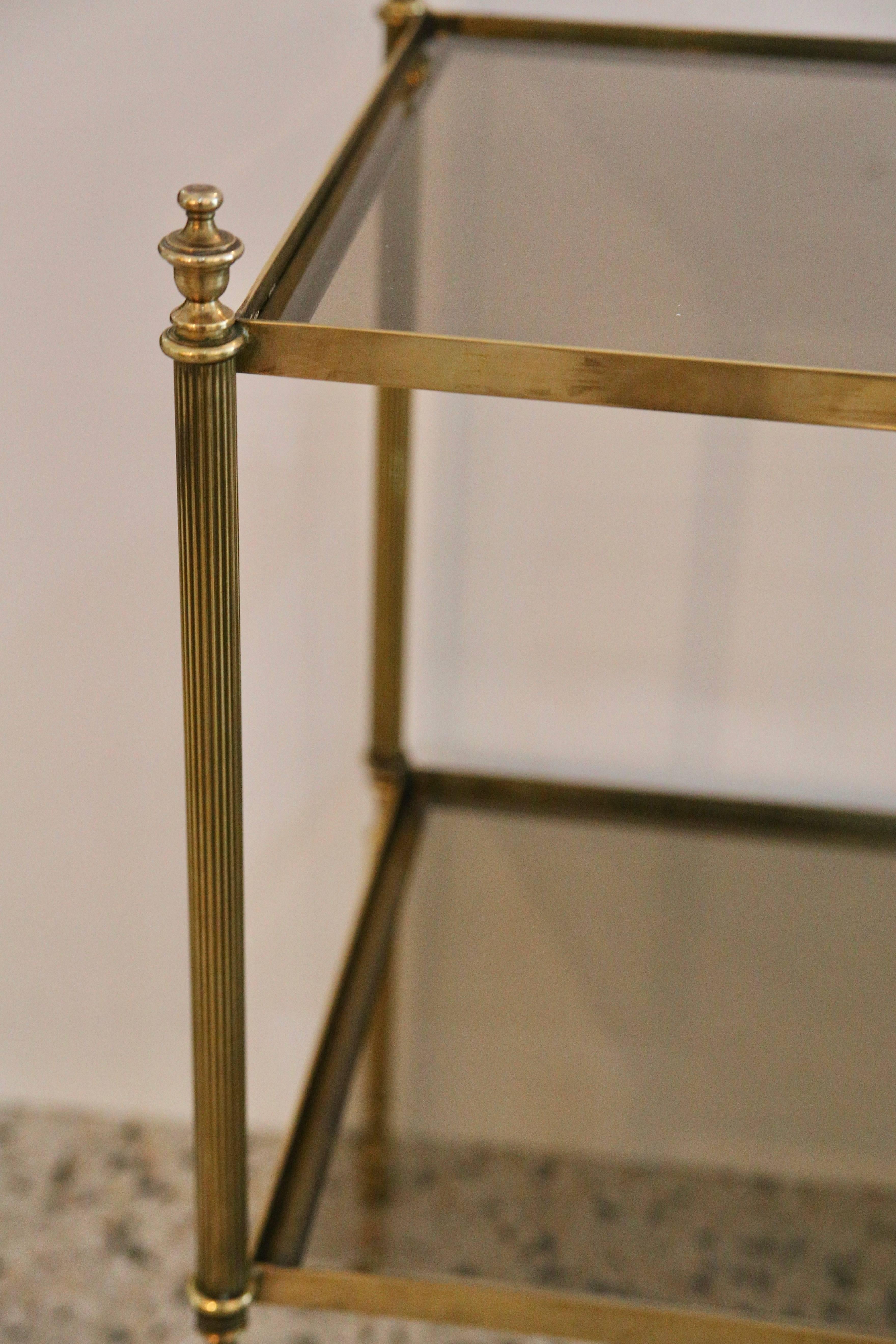 20th Century Pair of Maison Baguès Style Side Tables in Brass and Glass