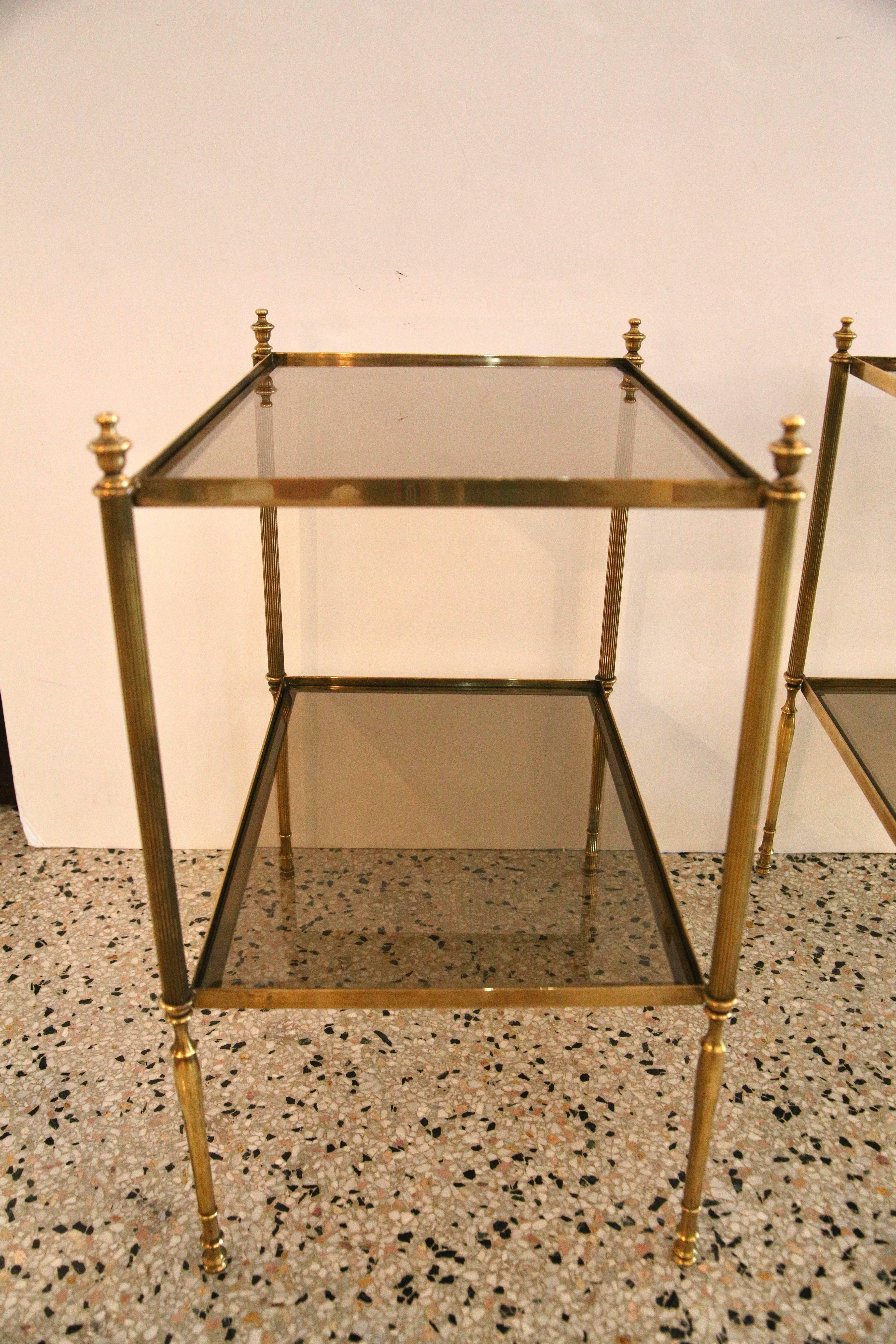 Pair of Maison Baguès Style Side Tables in Brass and Glass 2
