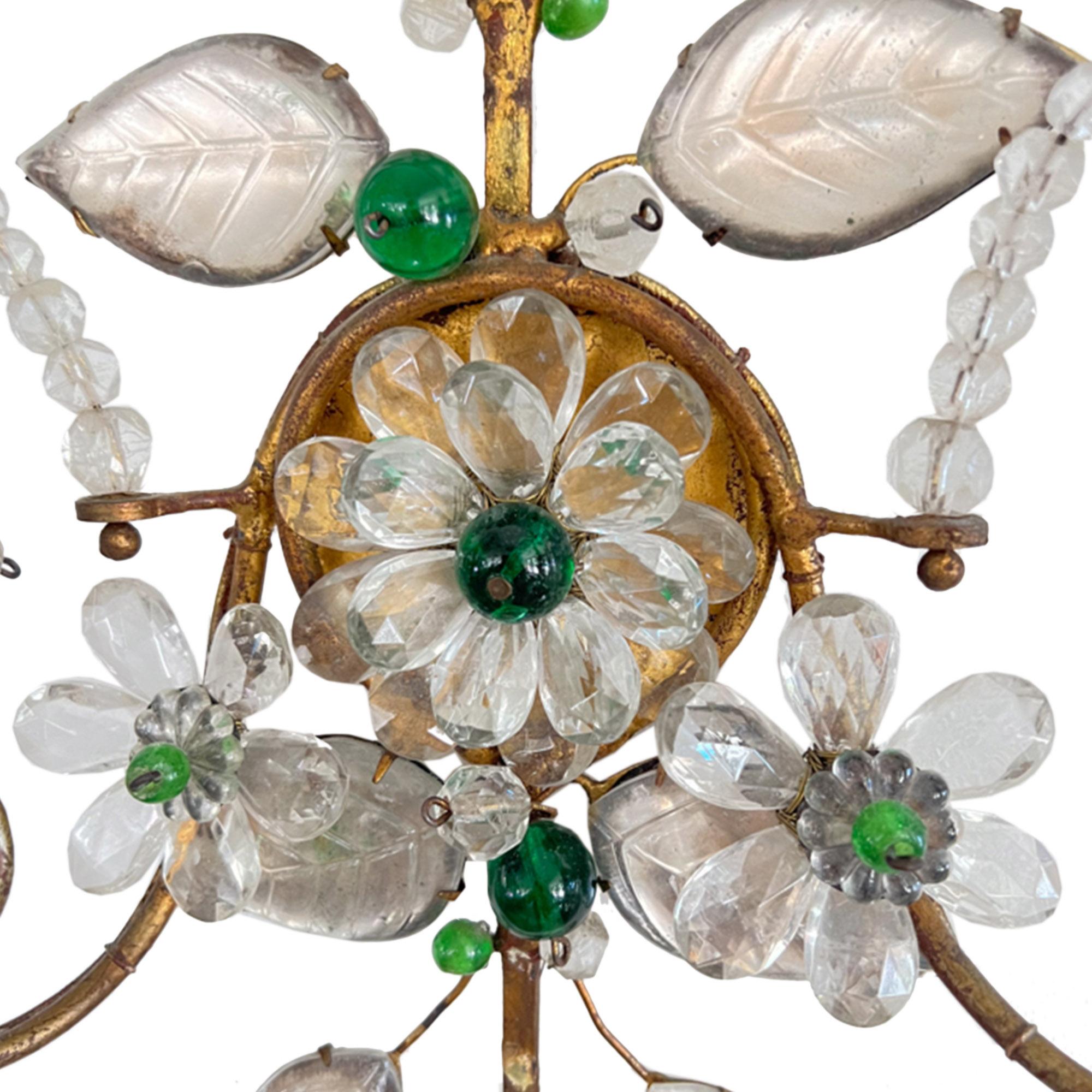 Pair of Maison Baguès Wall Sconces with Green Bead Detail In Good Condition In London, GB