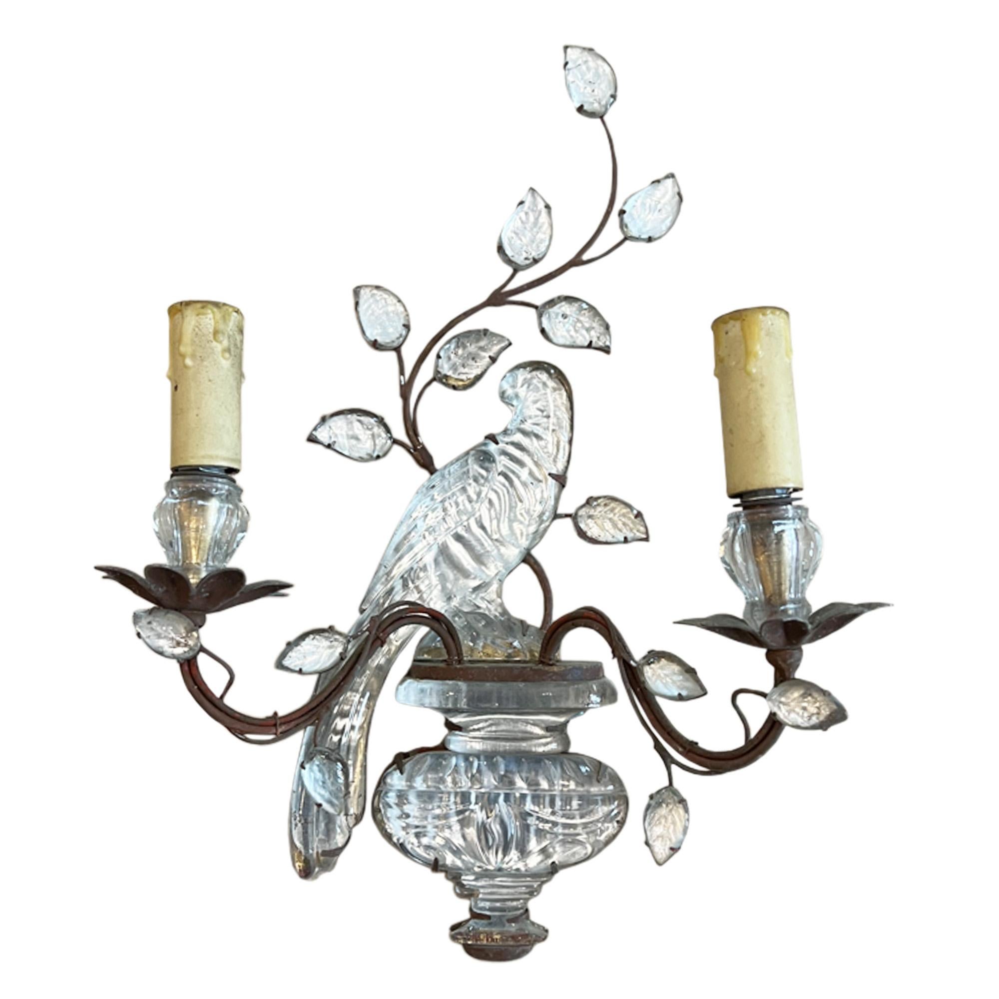 French Pair of Maison Baguès Wall Sconces with Parrot and Urn Decoration  For Sale