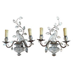 Pair of Maison Baguès Wall Sconces with Parrot and Urn Decoration 