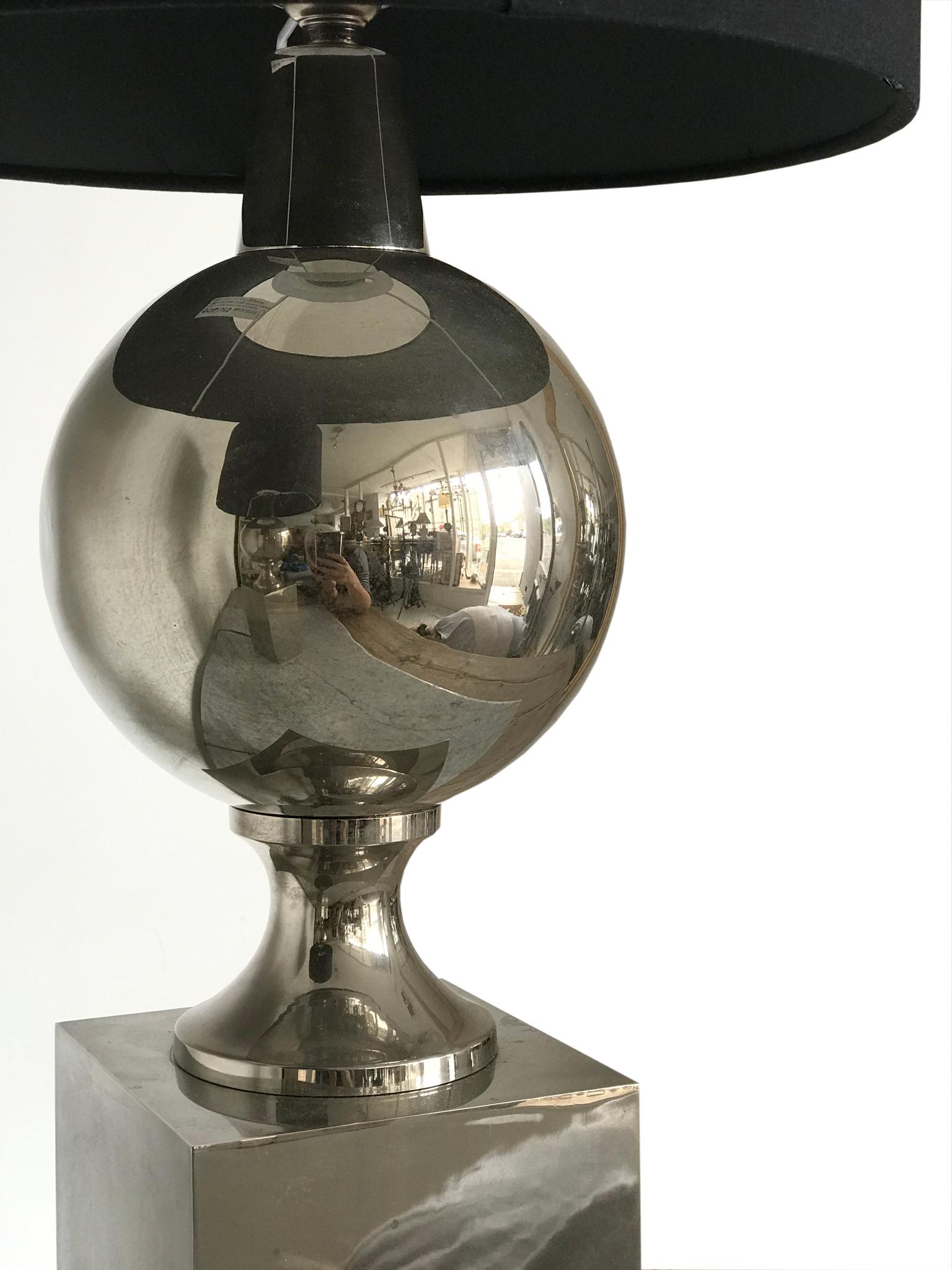 MAISON BARBIER Pair of Chromed Steel Table Lamps, 1970s In Fair Condition In Somerton, GB