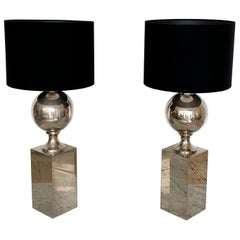 MAISON BARBIER Pair of Chromed Steel Table Lamps, 1970s