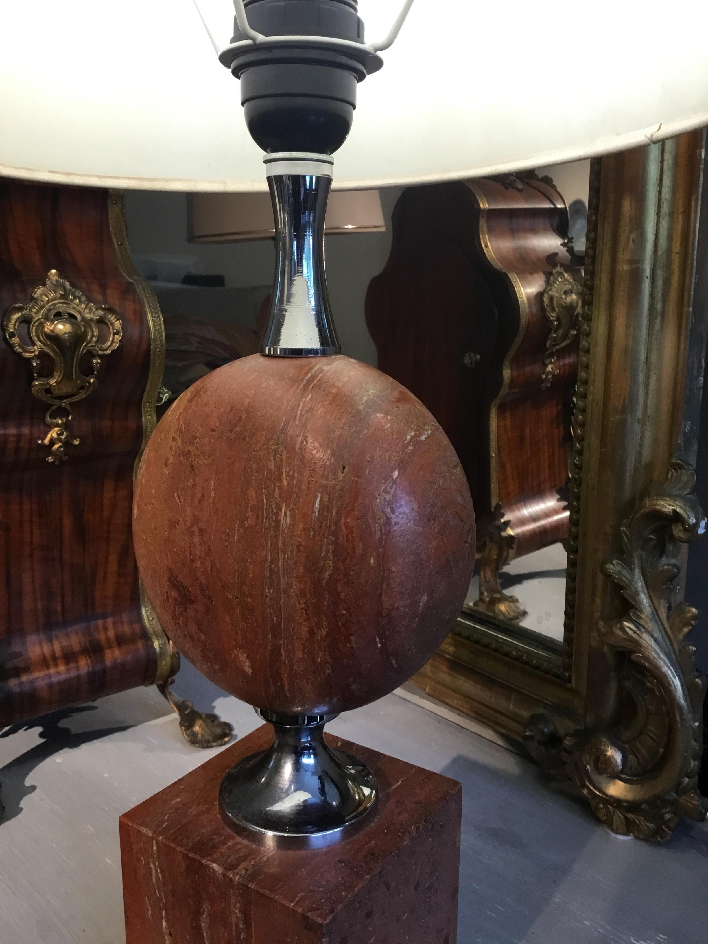 Pair of Maison Barbier Travetine Lamps In Good Condition For Sale In Chulmleigh, Devon