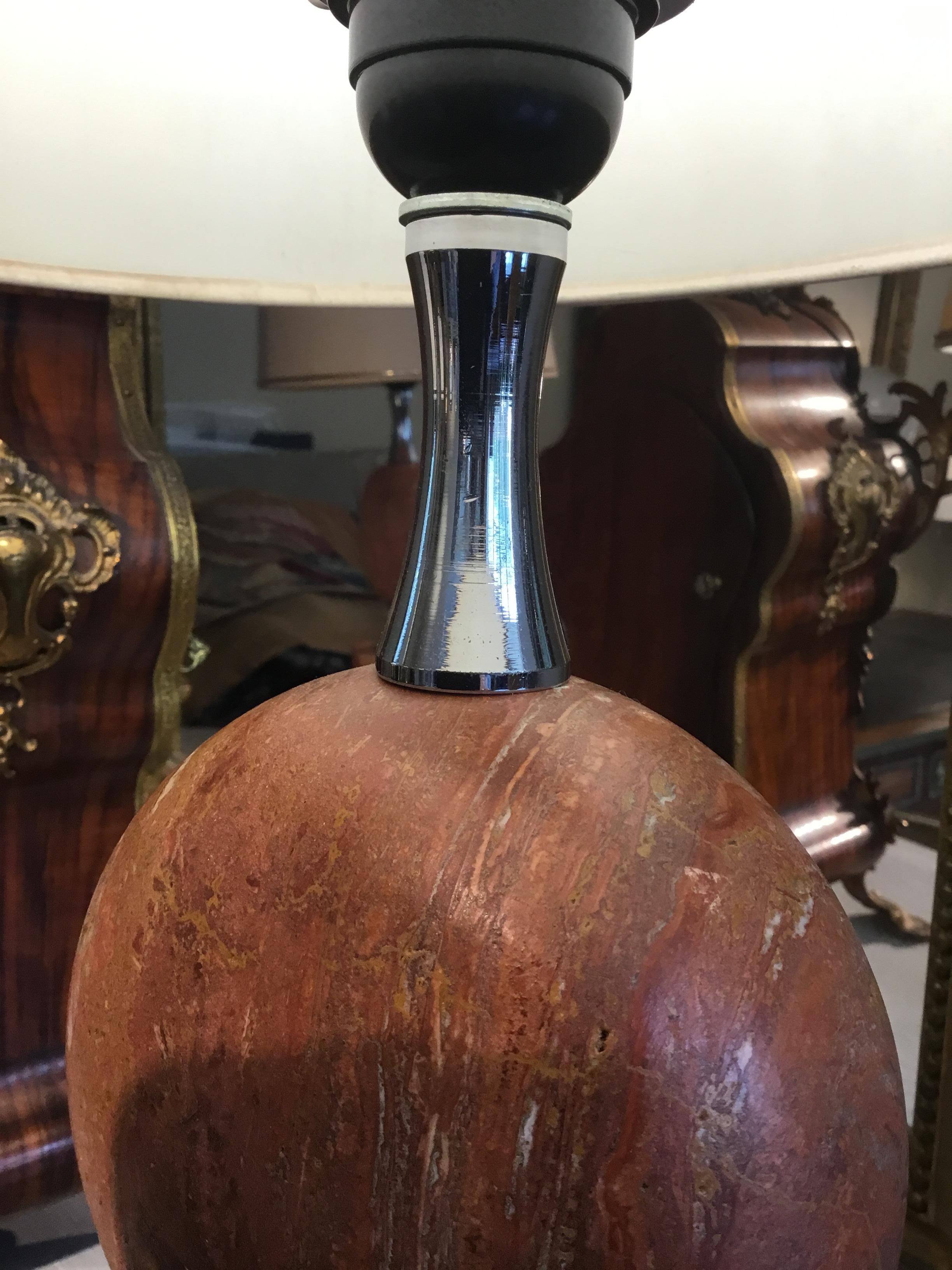 20th Century Pair of Maison Barbier Travetine Lamps For Sale
