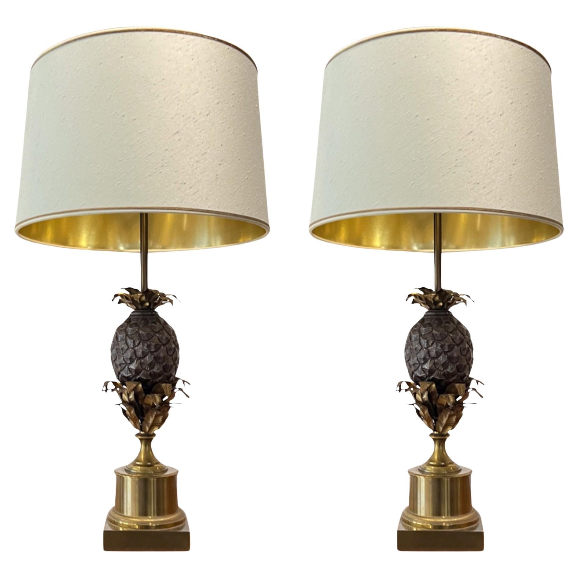 Pair of Maison Charles 1960s Pineapple Table Lamps For Sale