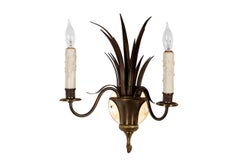 Pair of Maison Charles Brass Palm Leaf Light Sconces - Hollywood Regency