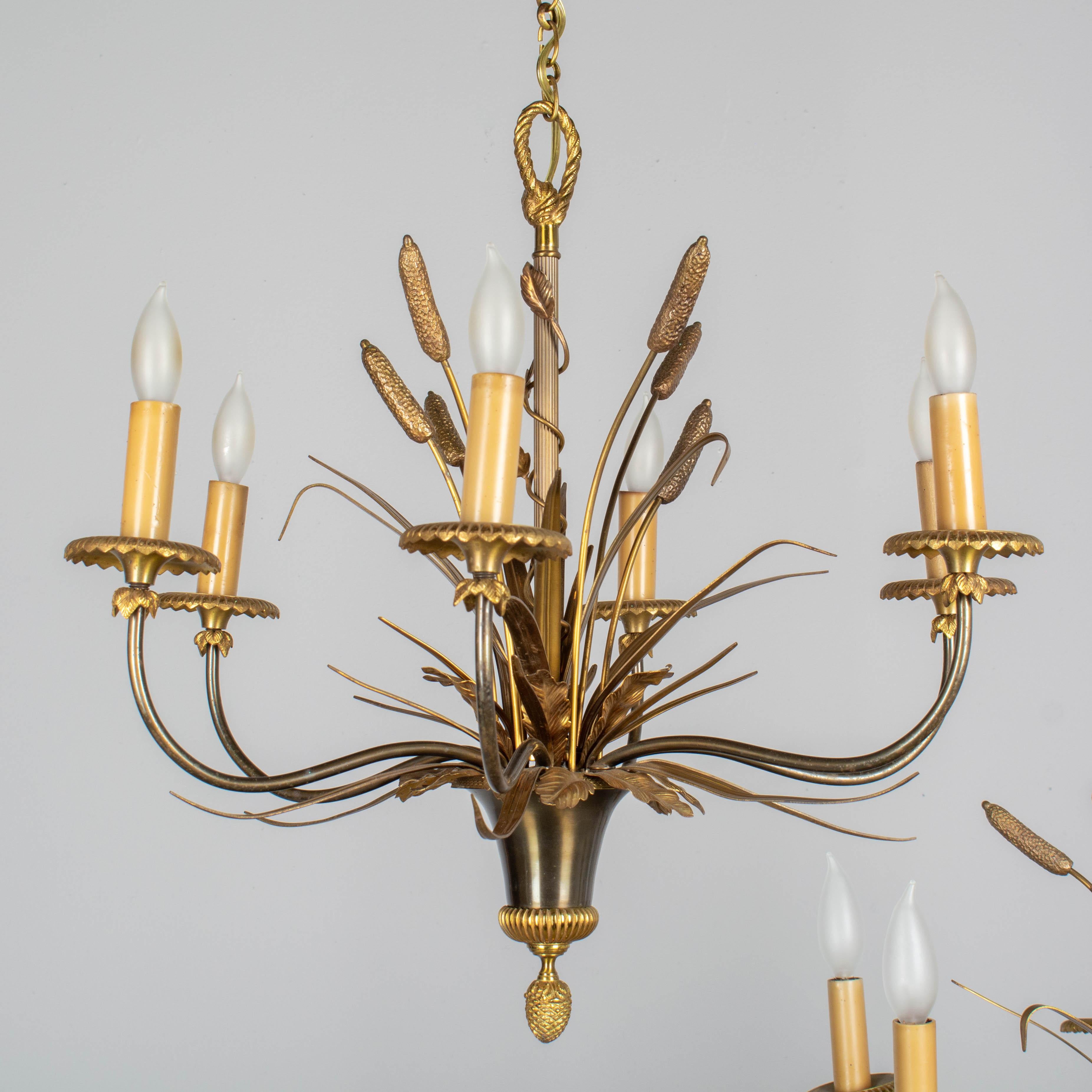 French Pair of Maison Charles Bronze Chandeliers