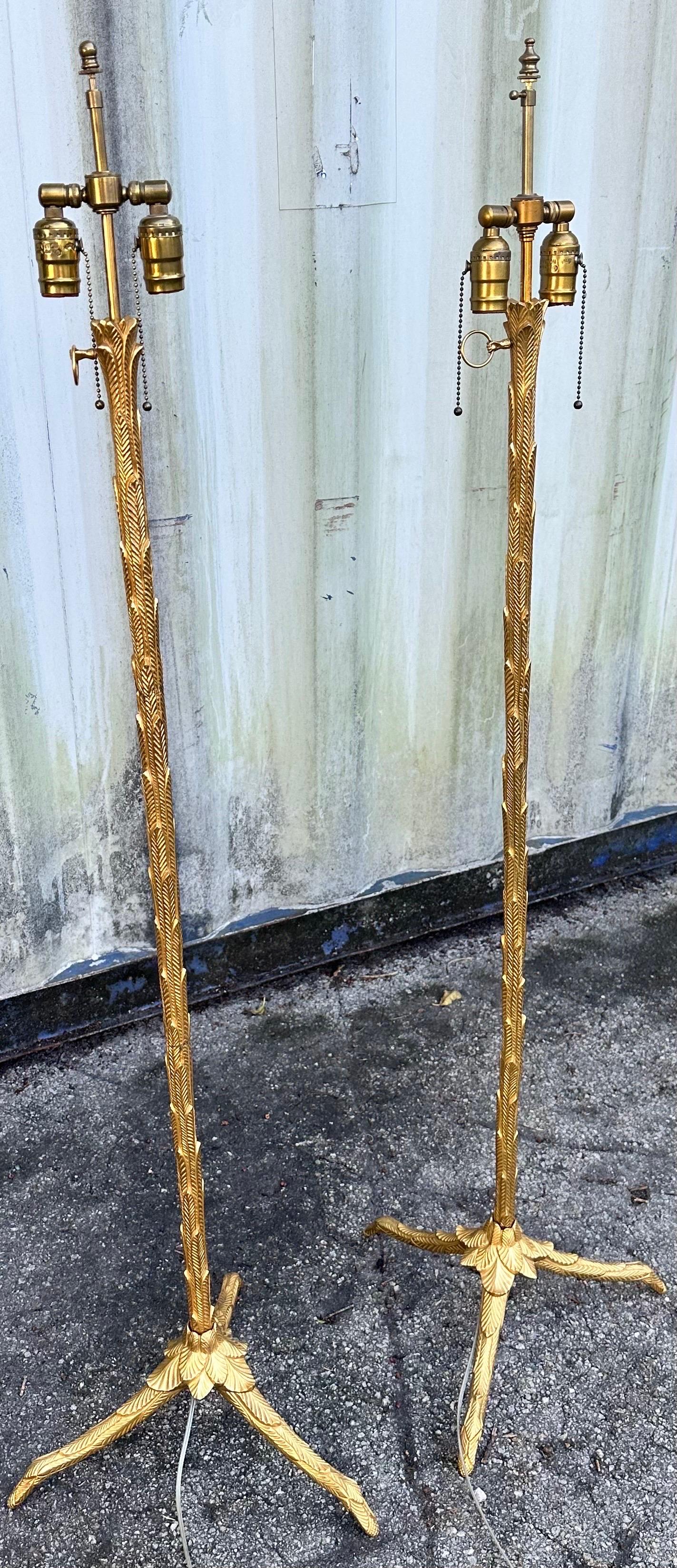 Pair of Maison Charles Gilded Bronze French Floor lamps  In Good Condition For Sale In Miami, FL