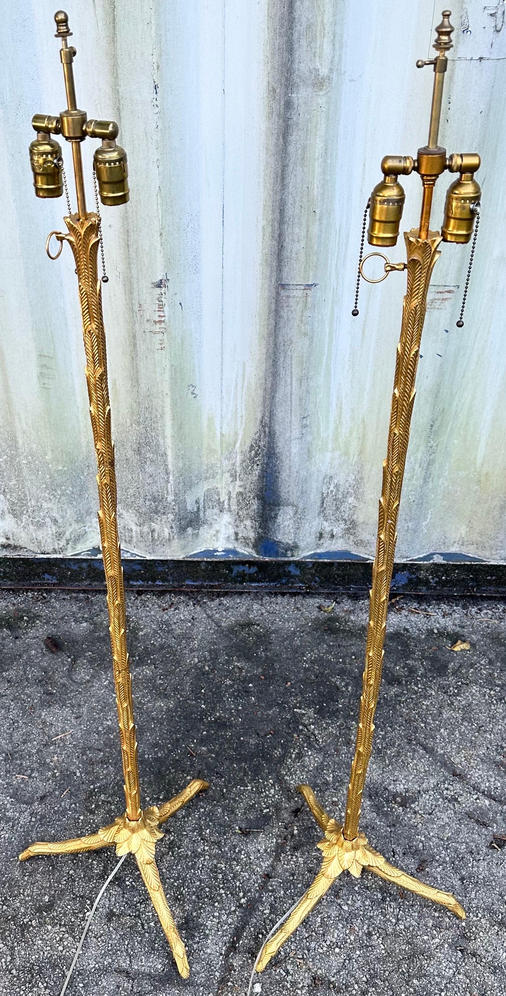 Pair of Maison Charles Gilded Bronze French Floor lamps  For Sale 2