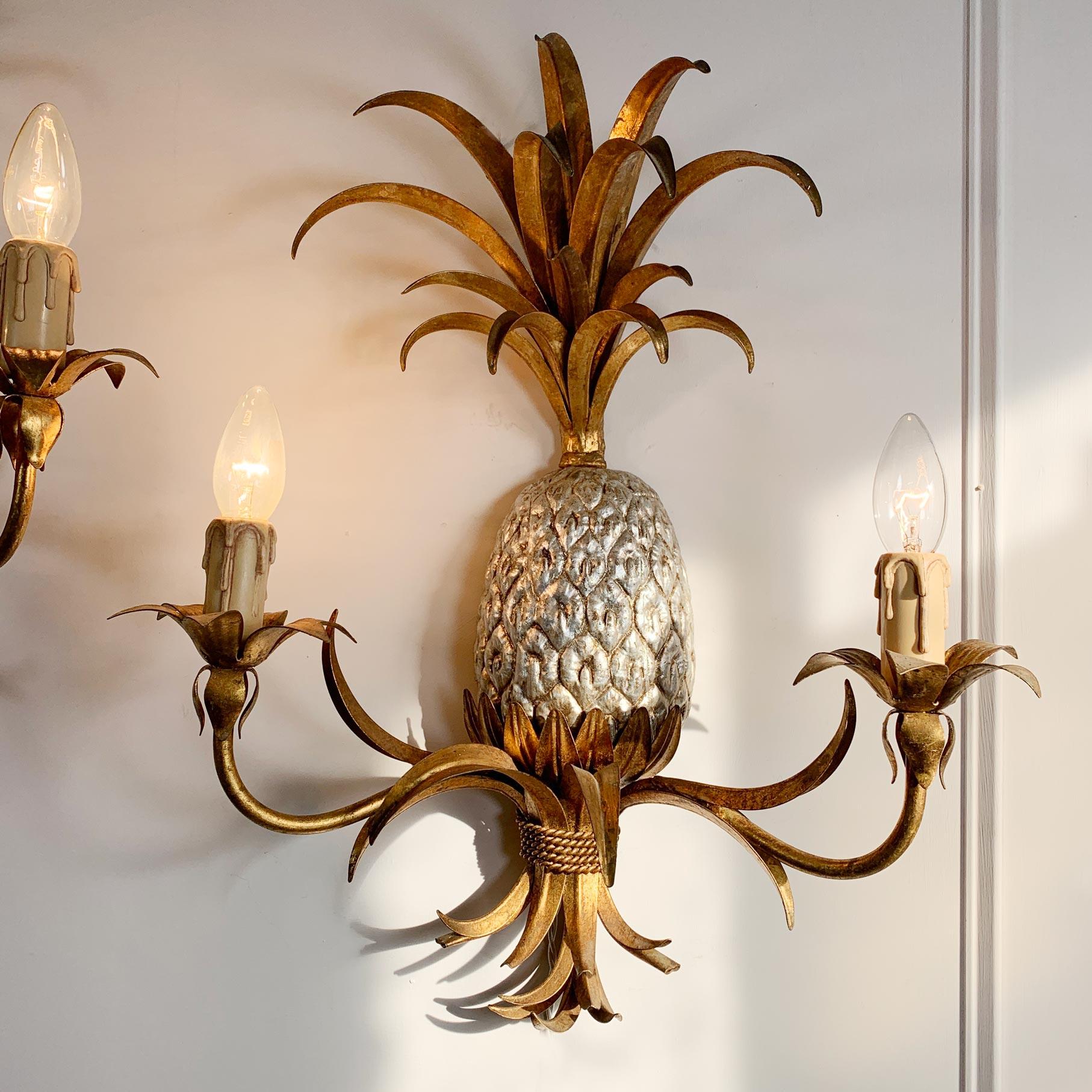 Pair of Maison Charles Gilt Silver Pineapple Wall Lights 3