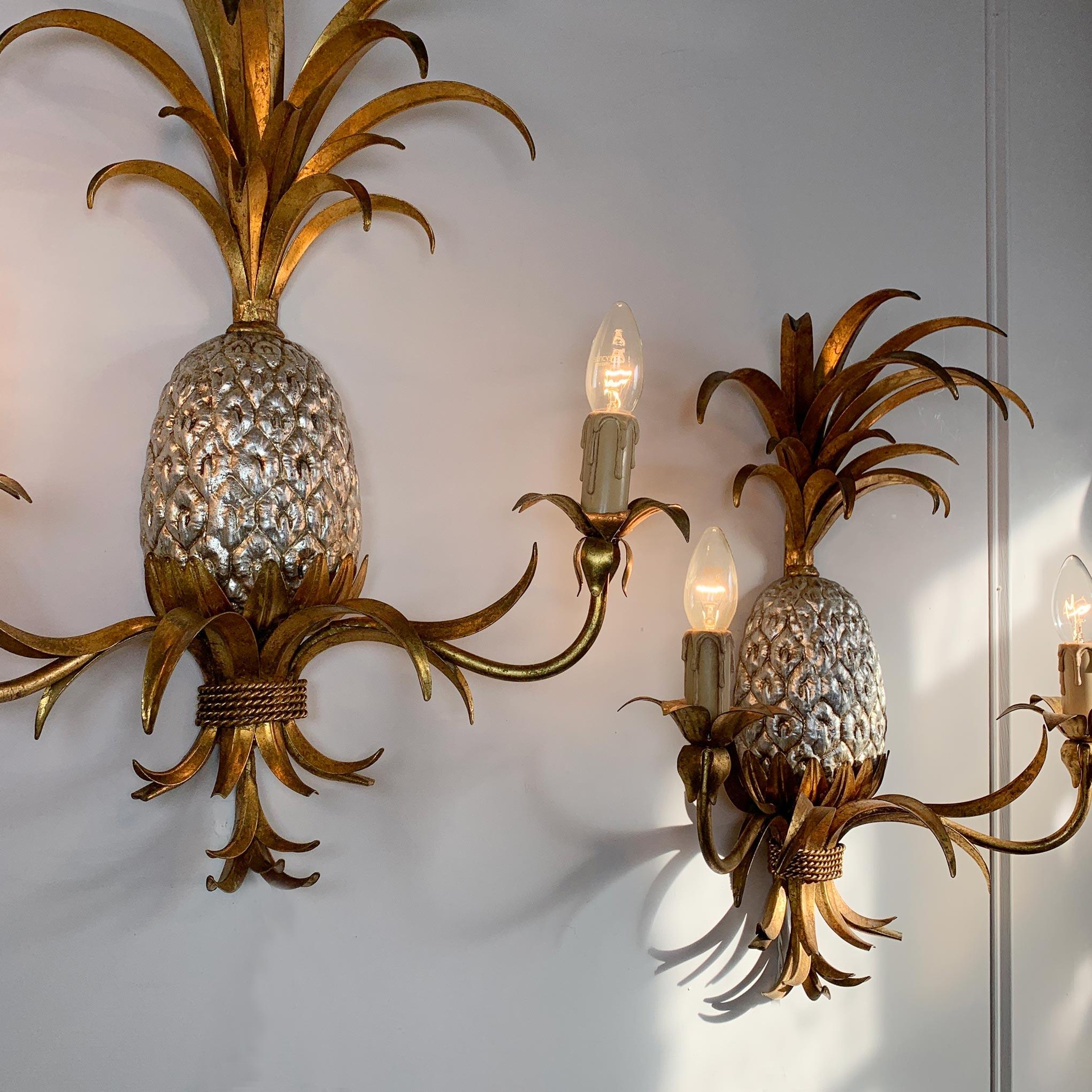 Pair of Maison Charles Gilt Silver Pineapple Wall Lights 4