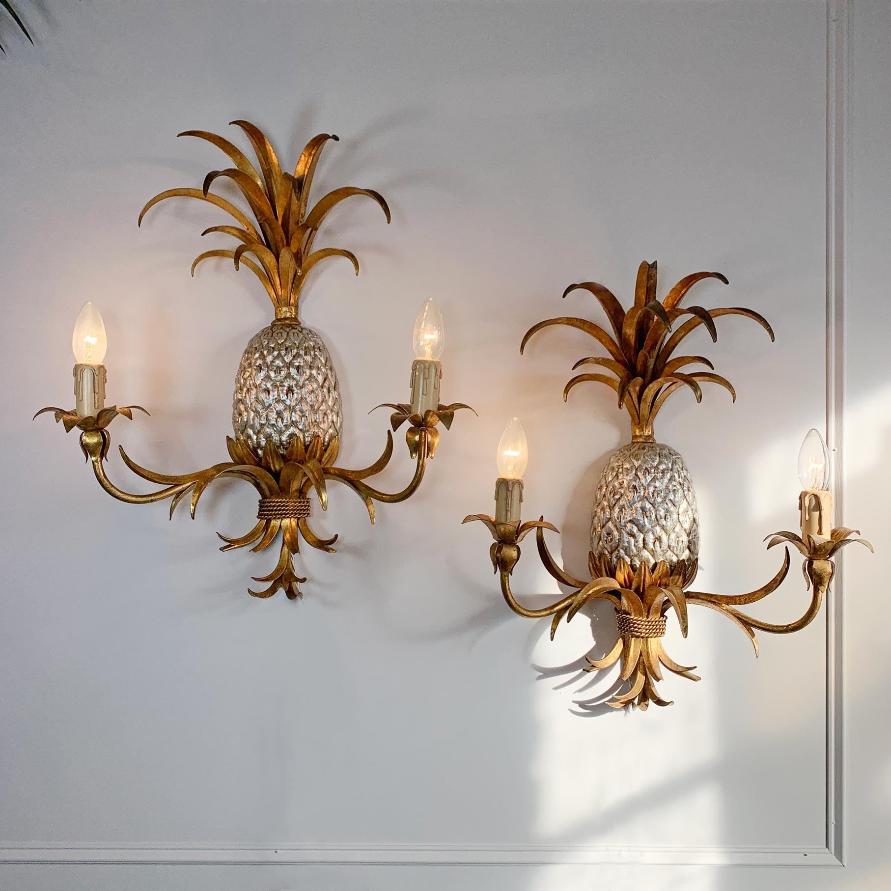 Pair of Maison Charles Gilt Silver Pineapple Wall Lights 5