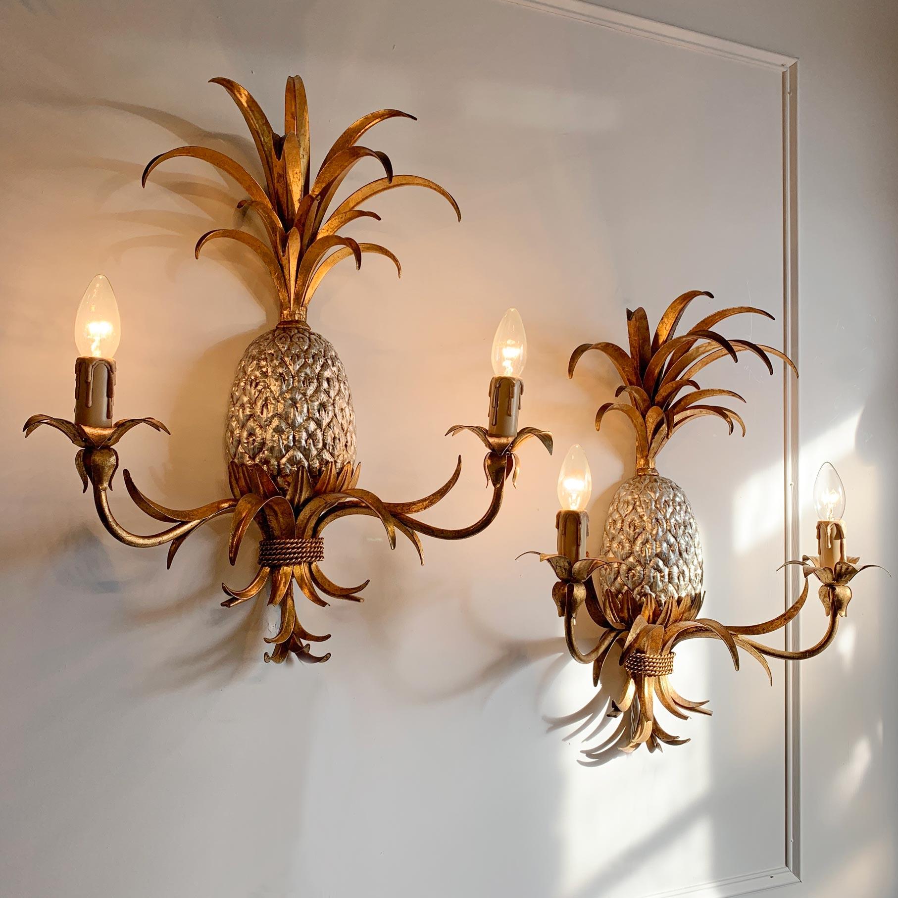 Pair of Maison Charles Gilt Silver Pineapple Wall Lights 2